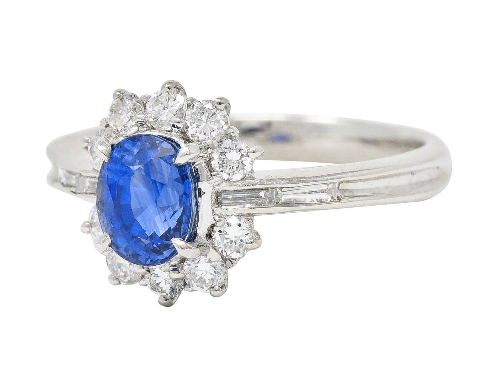 Contemporary 1.96 CTW Oval Cut Sapphire Diamond Platinum Cluster Ring Wilson's Estate Jewelry