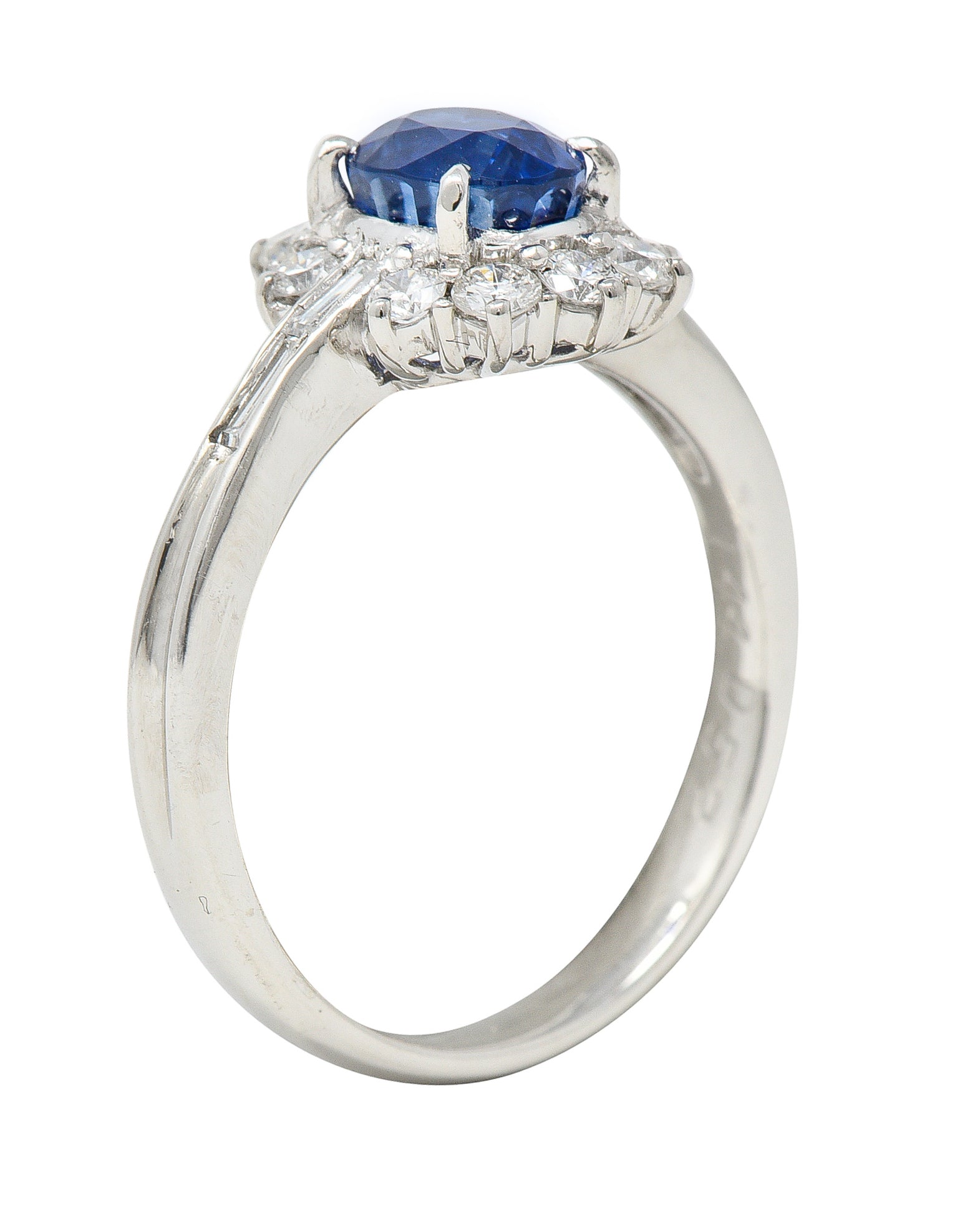 Contemporary 1.96 CTW Oval Cut Sapphire Diamond Platinum Cluster Ring Wilson's Estate Jewelry