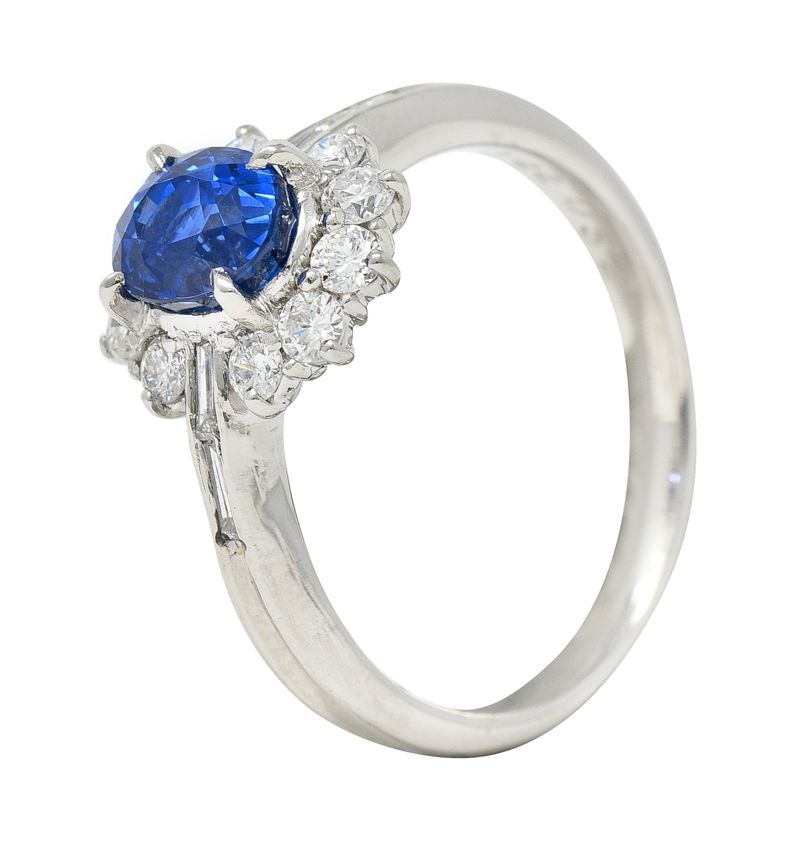 Contemporary 1.96 CTW Oval Cut Sapphire Diamond Platinum Cluster Ring Wilson's Estate Jewelry