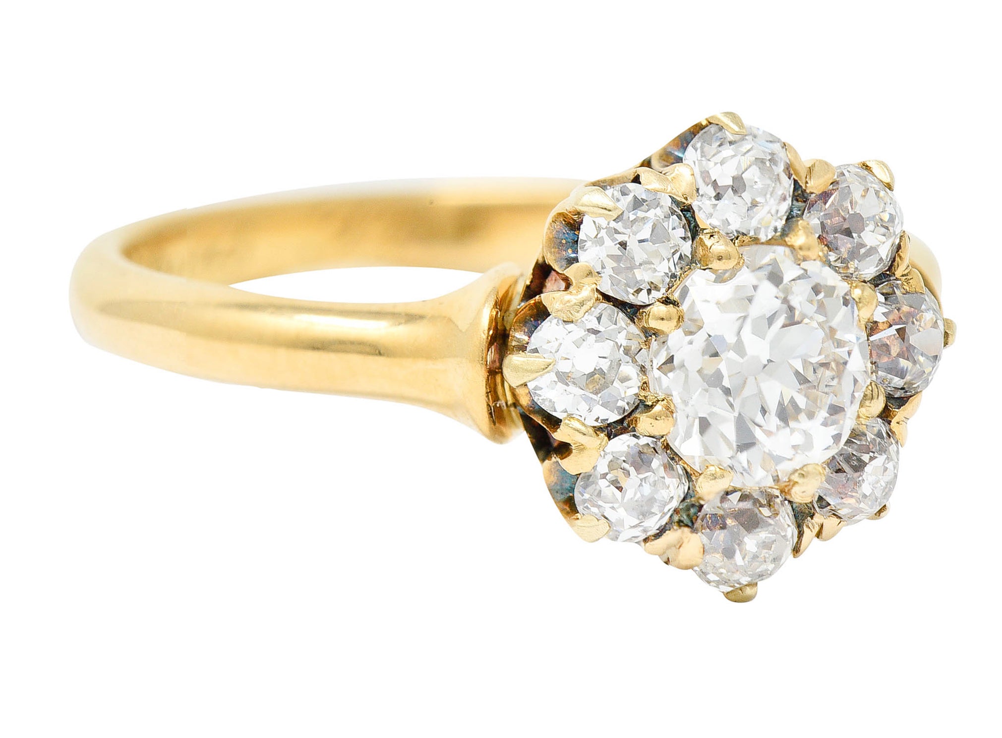 1892 Victorian 1.25 CTW Diamond 18 Karat Gold Cluster Ring GIARing - Wilson's Estate Jewelry