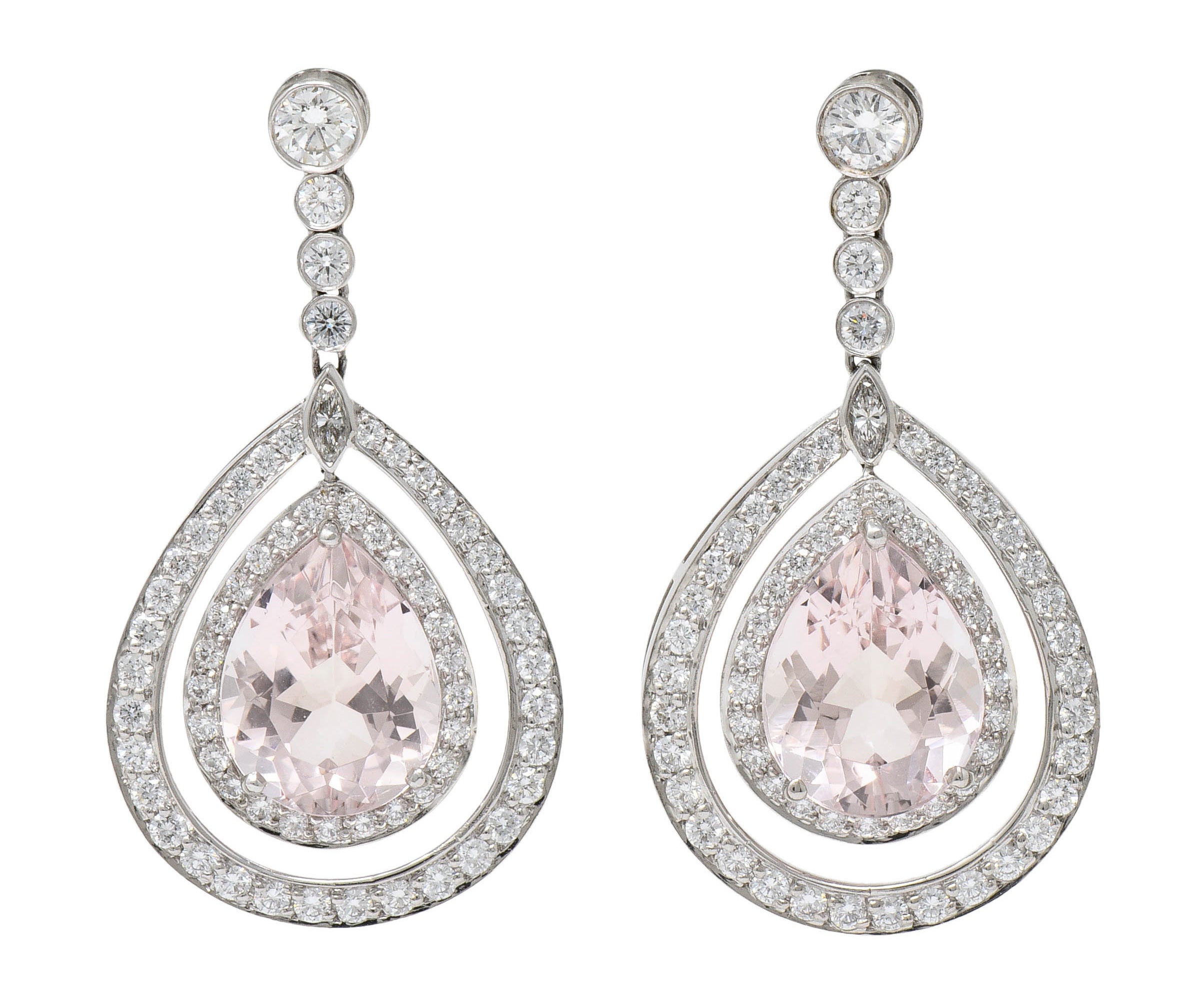 Modern Morganite Diamond Platinum Drop EarringsEarrings - Wilson's Estate Jewelry