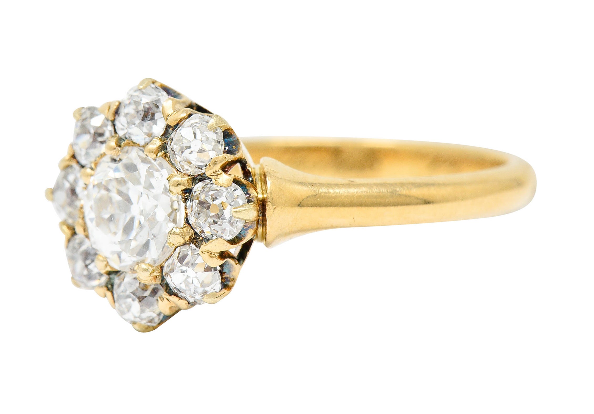 1892 Victorian 1.25 CTW Diamond 18 Karat Gold Cluster Ring GIARing - Wilson's Estate Jewelry