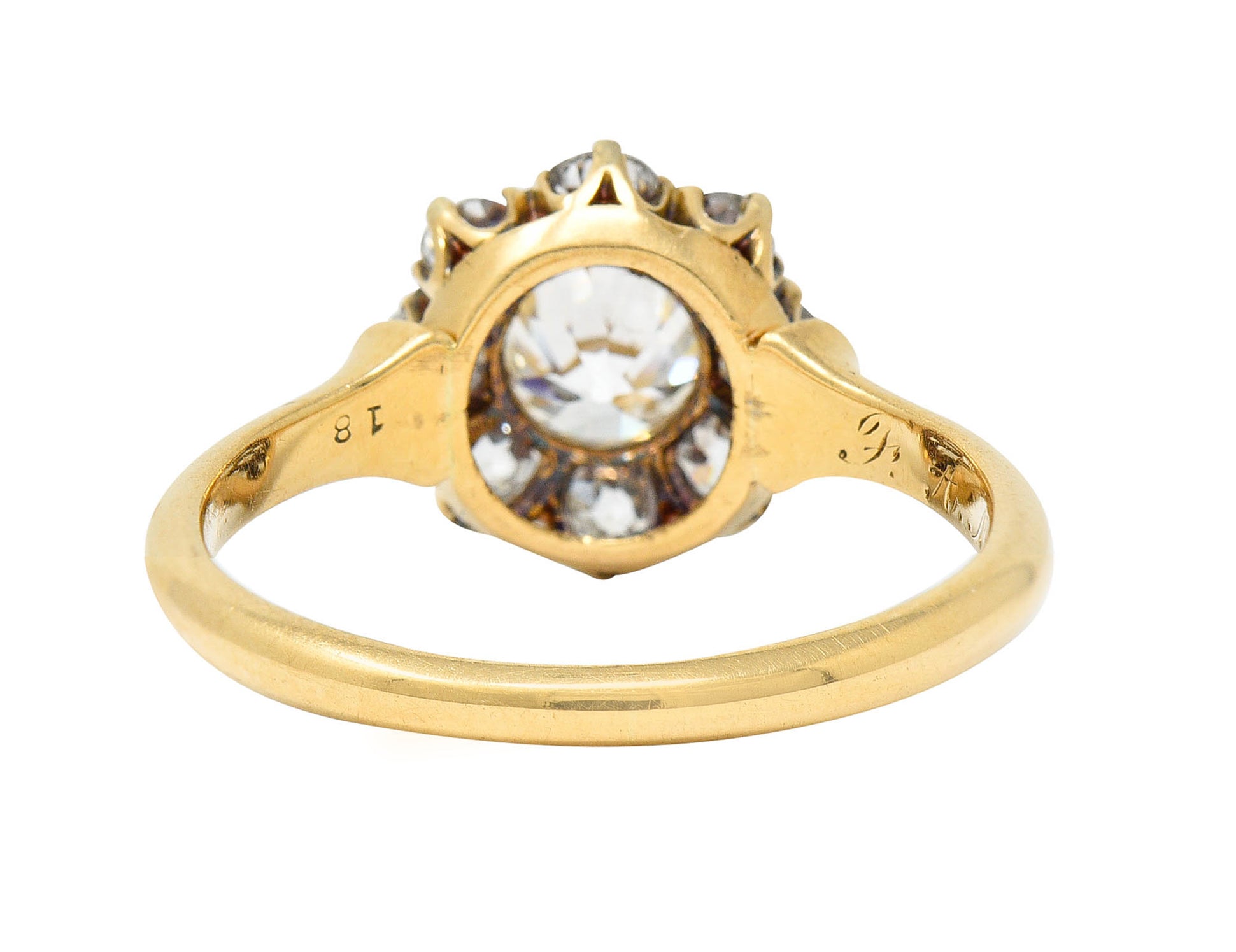 1892 Victorian 1.25 CTW Diamond 18 Karat Gold Cluster Ring GIARing - Wilson's Estate Jewelry