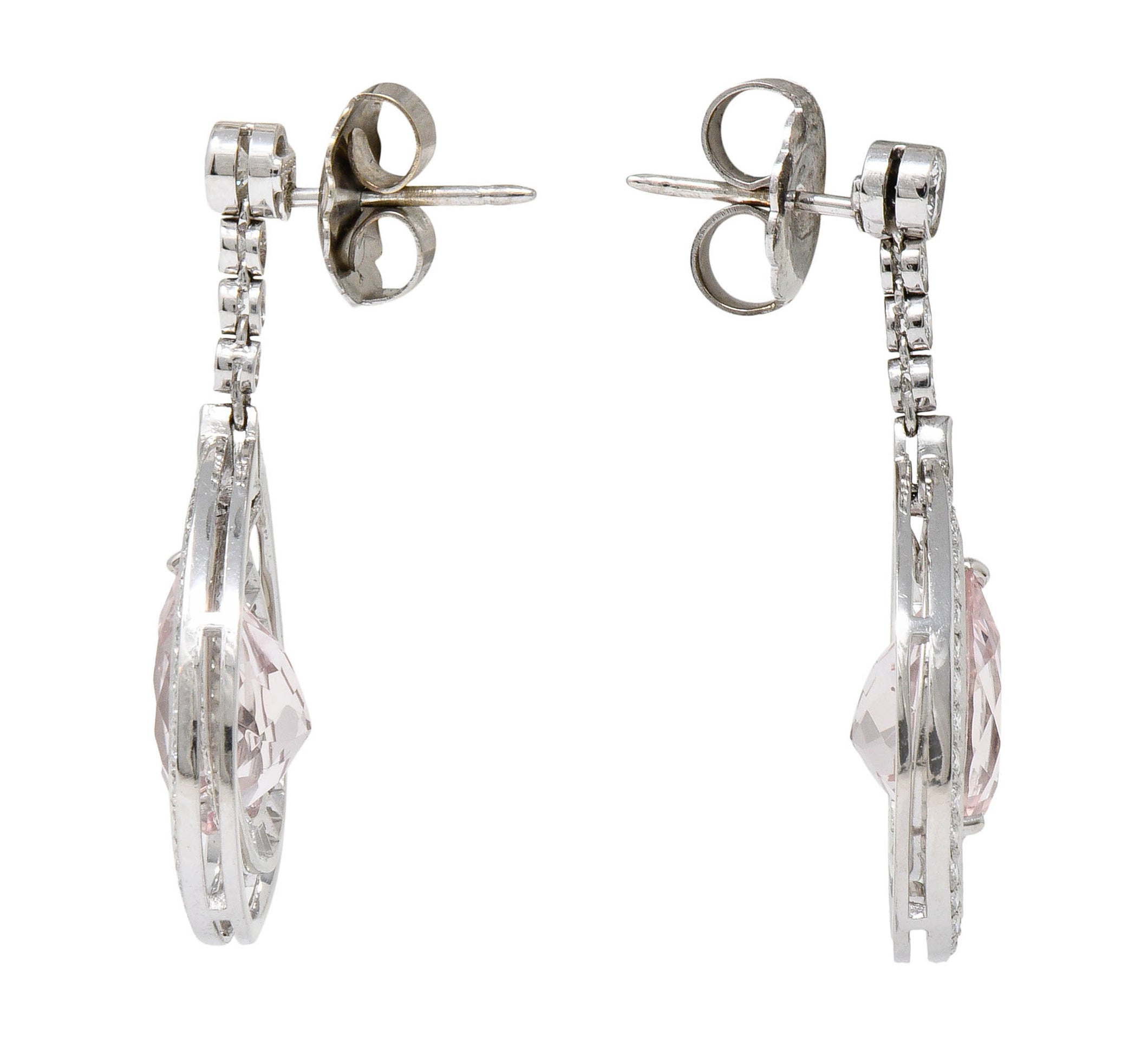 Modern Morganite Diamond Platinum Drop EarringsEarrings - Wilson's Estate Jewelry