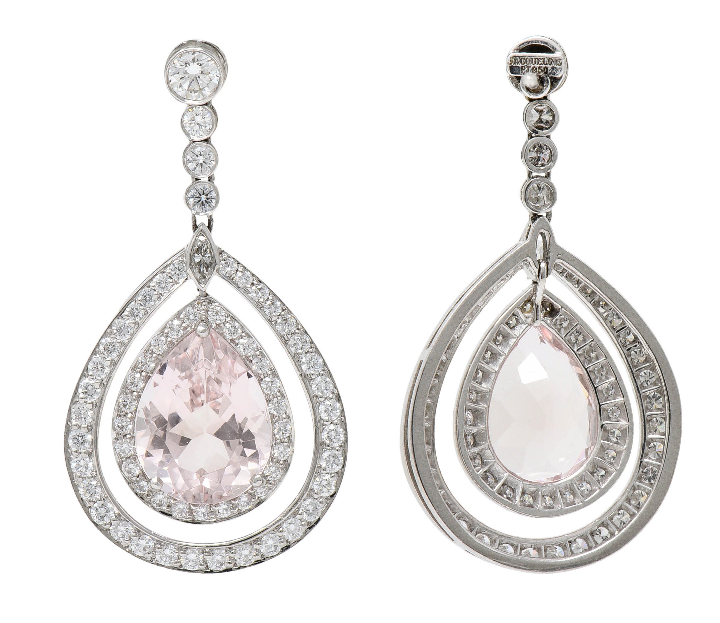 Modern Morganite Diamond Platinum Drop EarringsEarrings - Wilson's Estate Jewelry