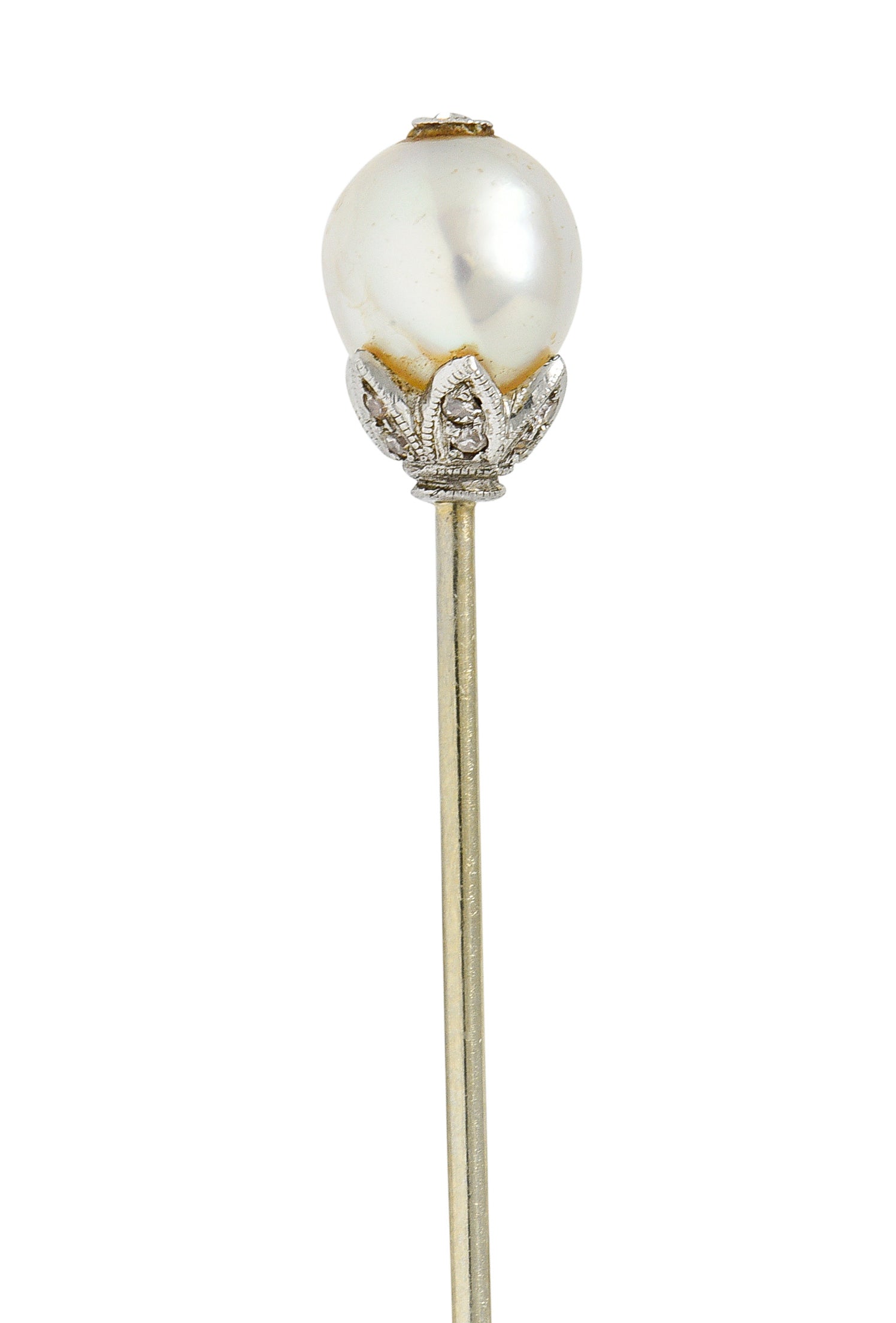 Edwardian Pearl Single Cut Diamond Platinum StickpinStick Pin - Wilson's Estate Jewelry