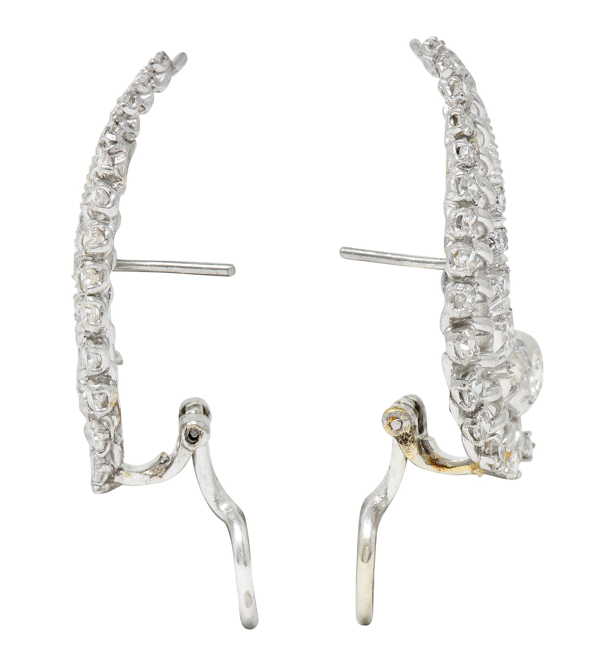 French Mid-Century 1.50 CTW Diamond Platinum Ear-Crawler Earrings Wilson's Estate Jewelry