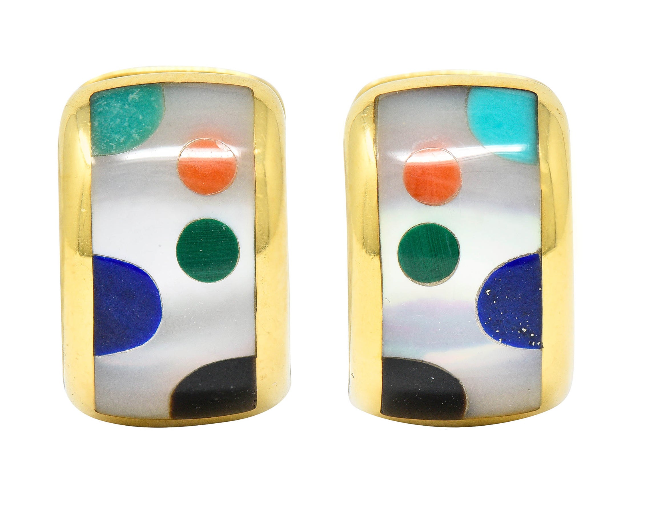 Asch Grossbardt Mother-Of-Pearl Inlay 14 Karat Gold Huggie EarringsEarrings - Wilson's Estate Jewelry