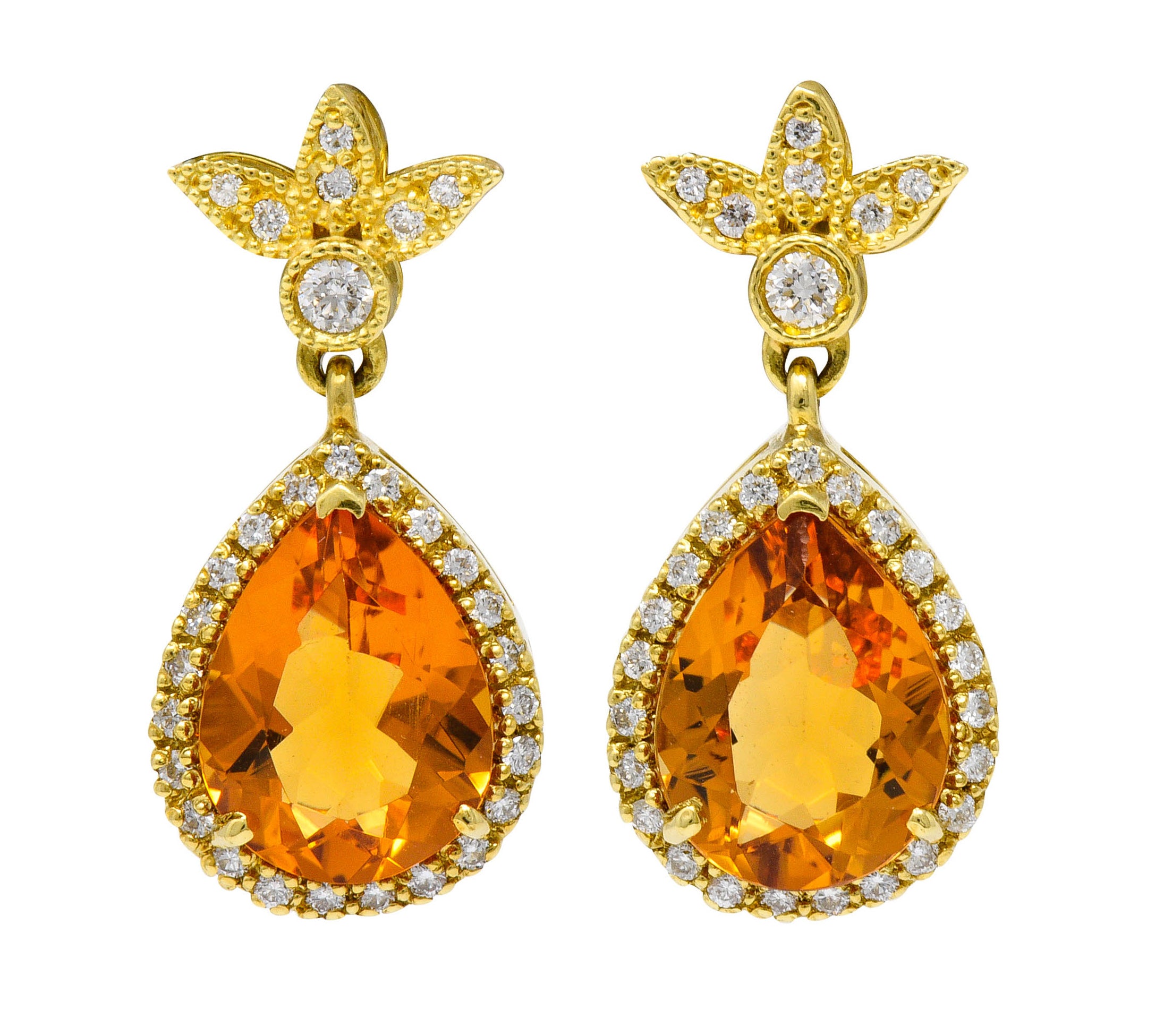 Modern Citrine Diamond 18 Karat Gold Foliate Drop Earrings | Wilson's ...