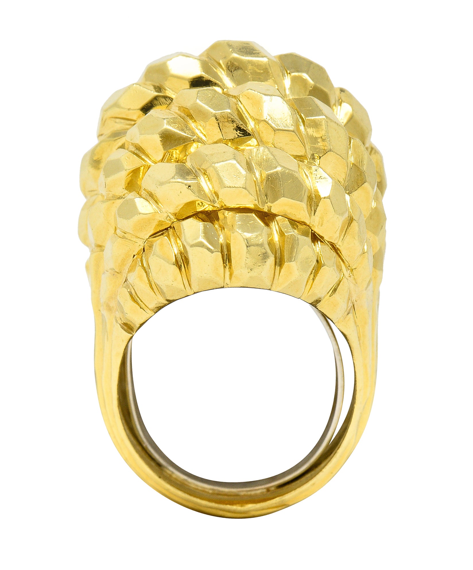 Henry Dunay 1970's 18 Karat Yellow Gold Faceted Vintage Dome Ring Wilson's Estate Jewelry