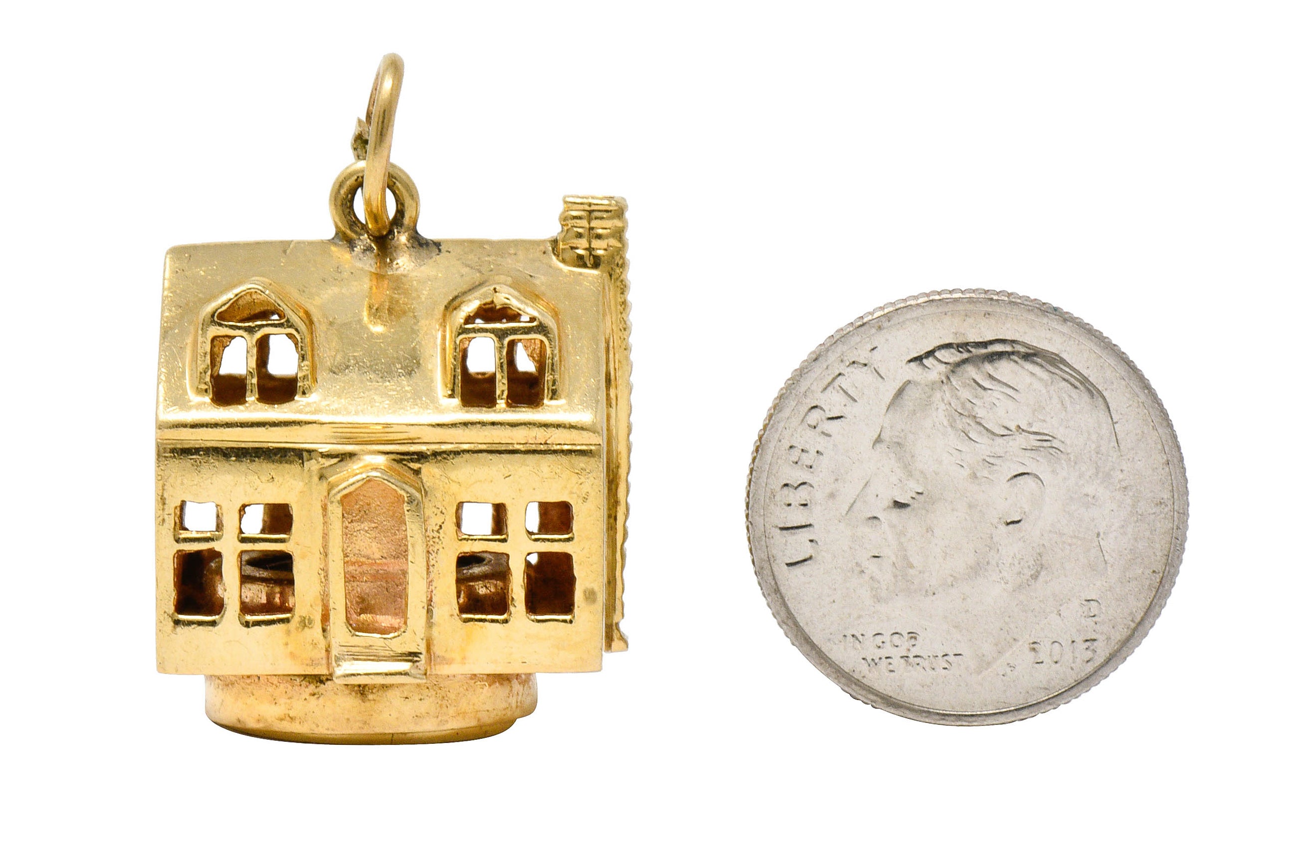 1960's Litacharm Inc. Vintage 14 Karat Gold House Pendant Charmcharm - Wilson's Estate Jewelry