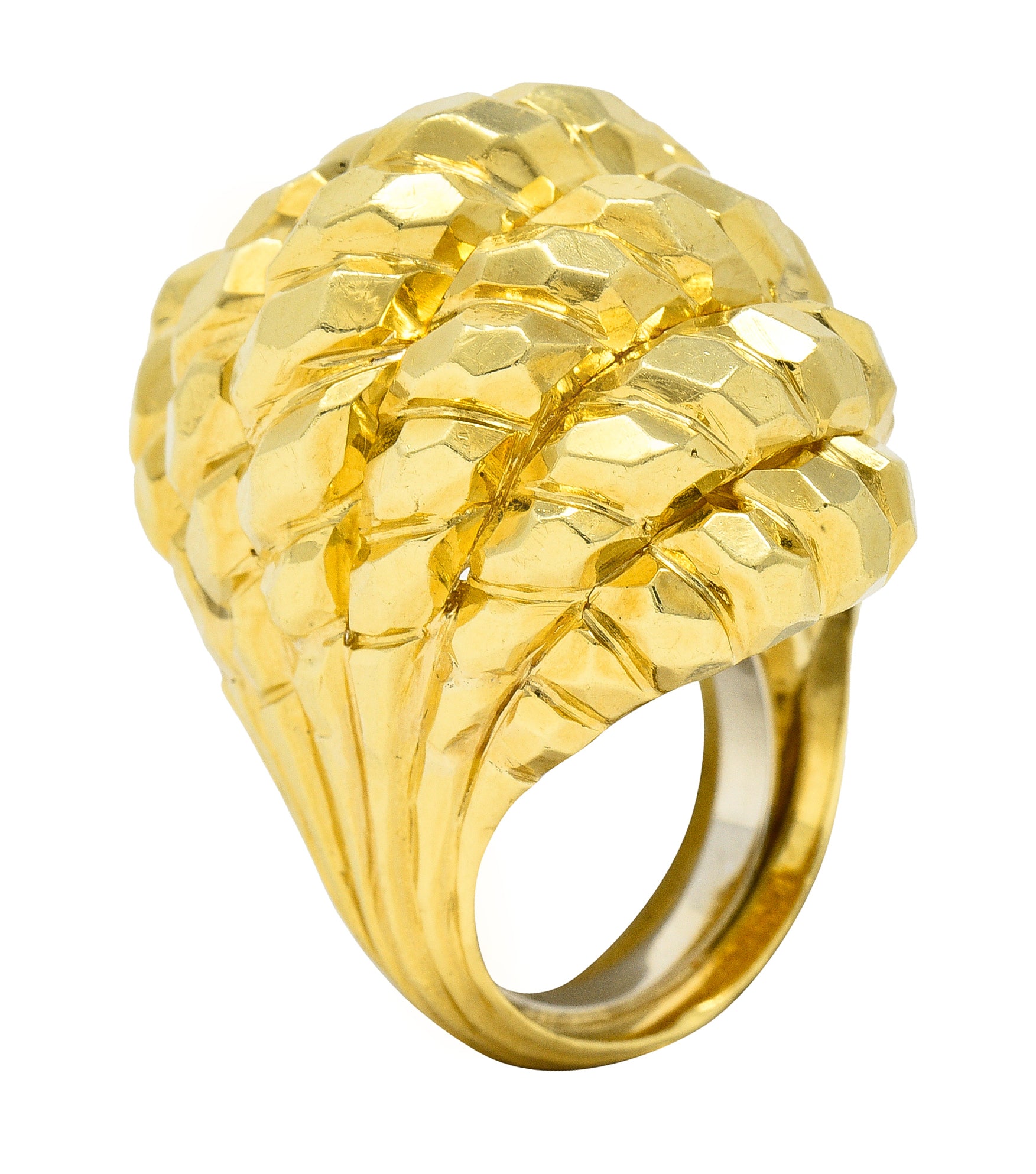 Henry Dunay 1970's 18 Karat Yellow Gold Faceted Vintage Dome Ring Wilson's Estate Jewelry