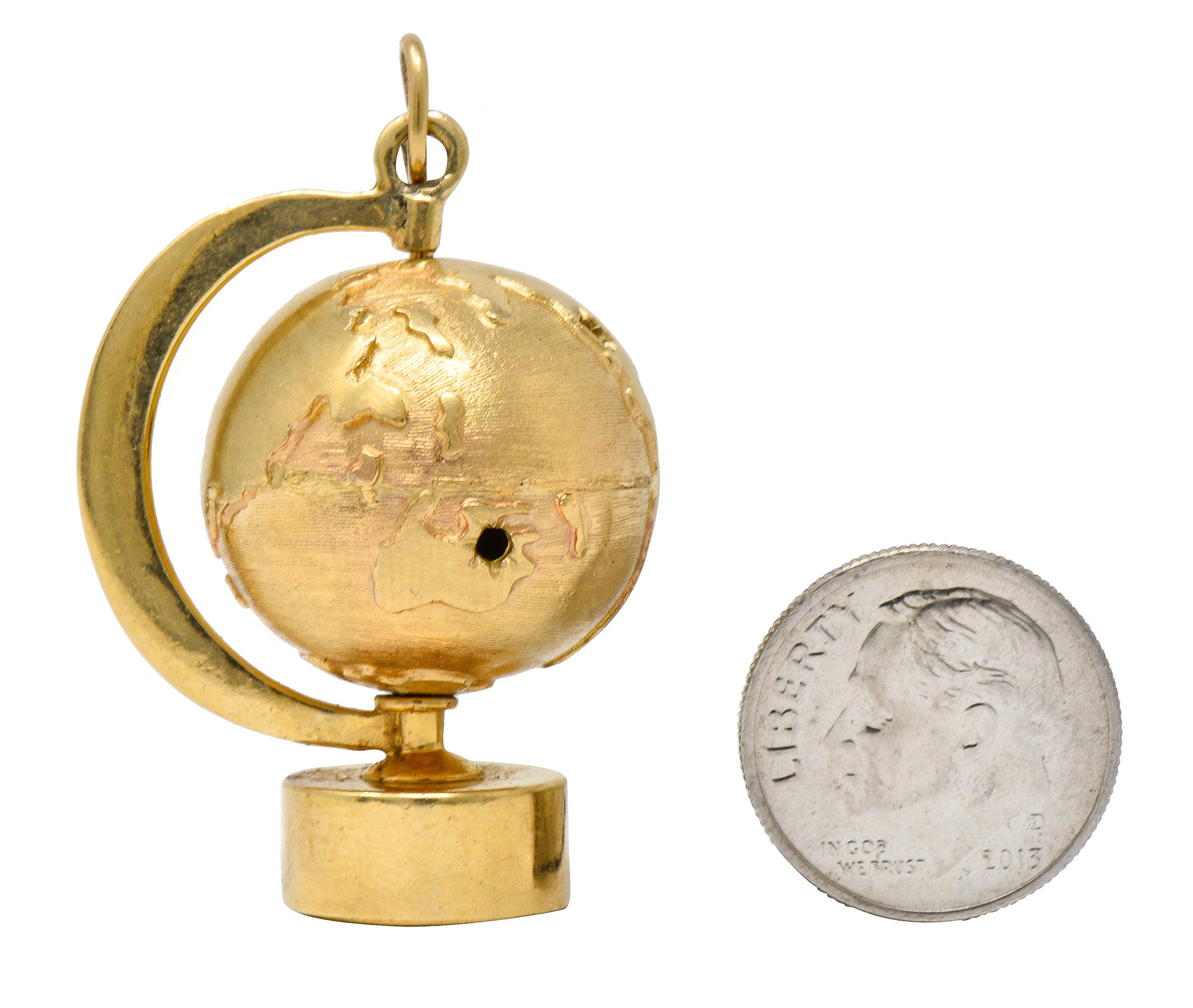 1960's Litacharm Inc. Vintage 14 Karat Gold Globe Pendant Charmcharm - Wilson's Estate Jewelry