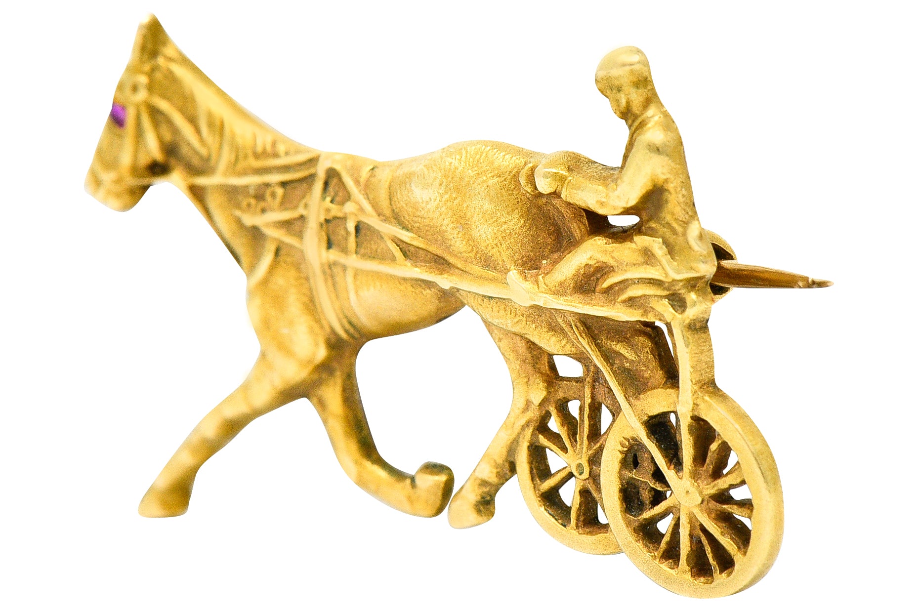 Victorian Ruby 14 Karat Gold Driving Horse Brooch Circa 1900Brooch - Wilson's Estate Jewelry