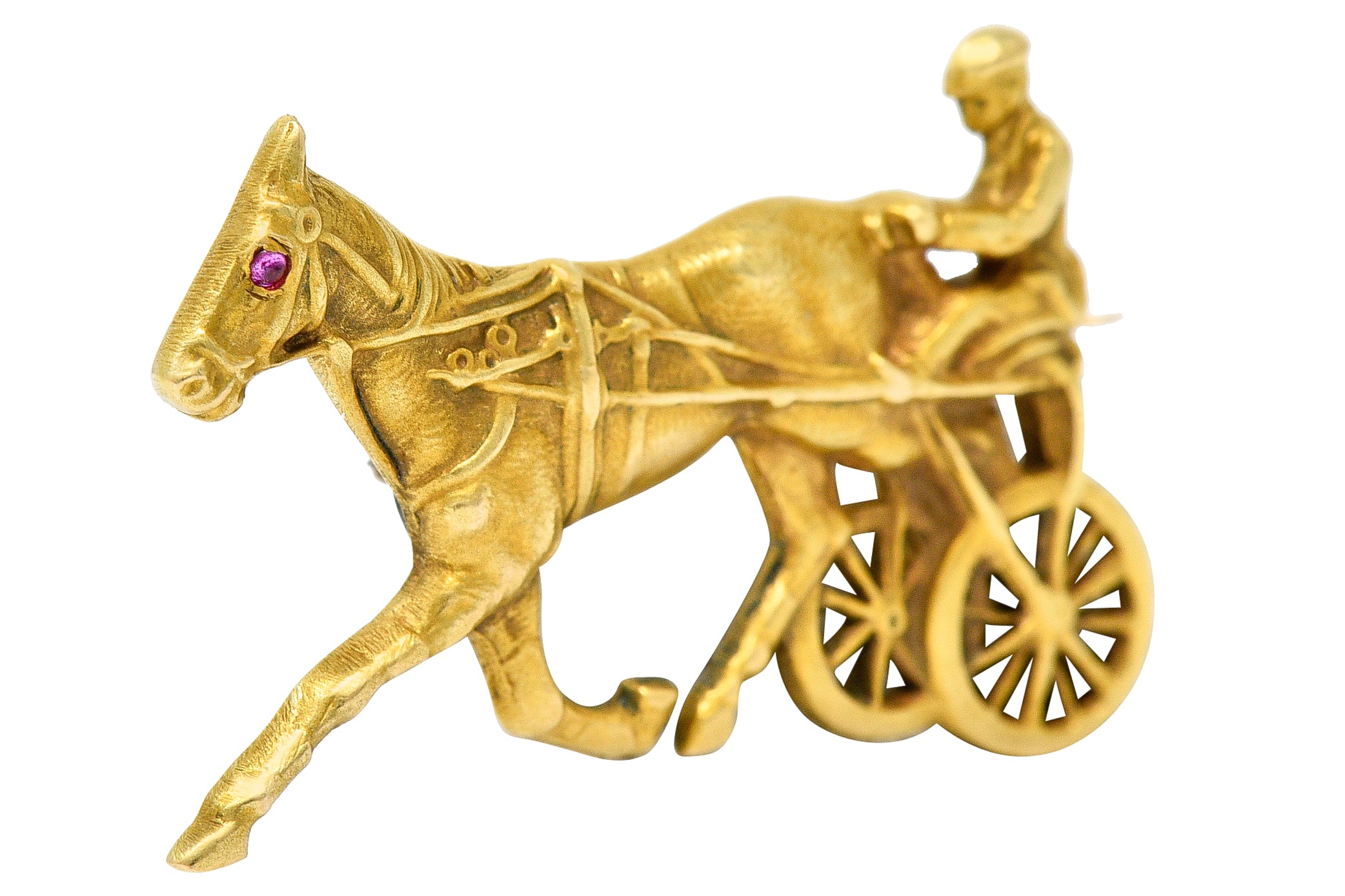 Victorian Ruby 14 Karat Gold Driving Horse Brooch Circa 1900Brooch - Wilson's Estate Jewelry