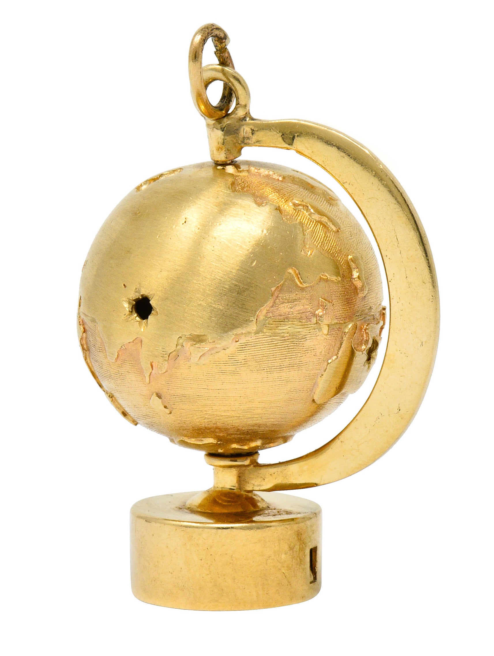 1960's Litacharm Inc. Vintage 14 Karat Gold Globe Pendant Charmcharm - Wilson's Estate Jewelry