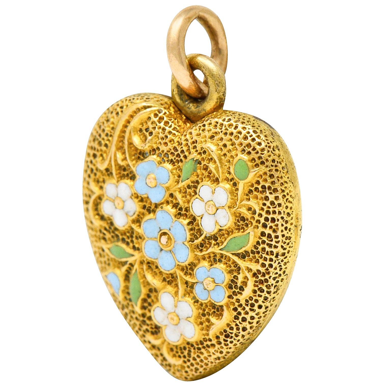 Art Nouveau Enamel 14 Karat Gold Floral Heart Locket Charmcharm - Wilson's Estate Jewelry