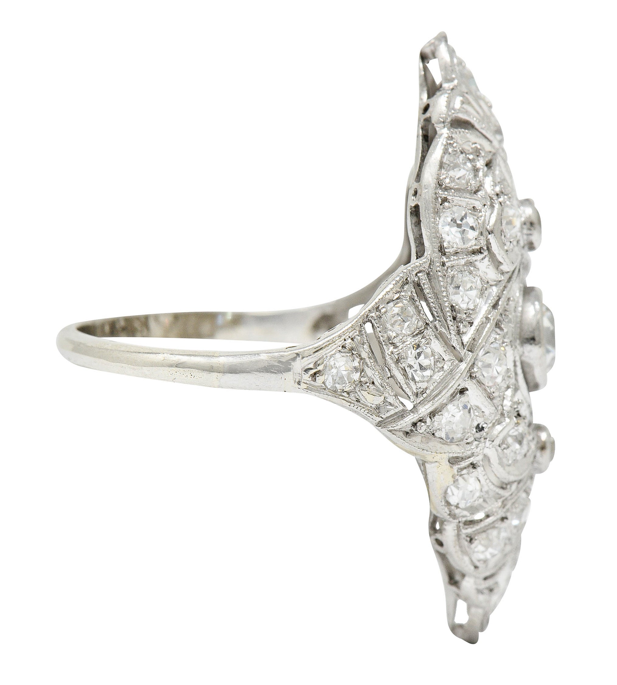 Belle Epoque 1.20 CTW Diamond Platinum-Topped 14 Karat White Gold Ribboned Dinner RingRing - Wilson's Estate Jewelry