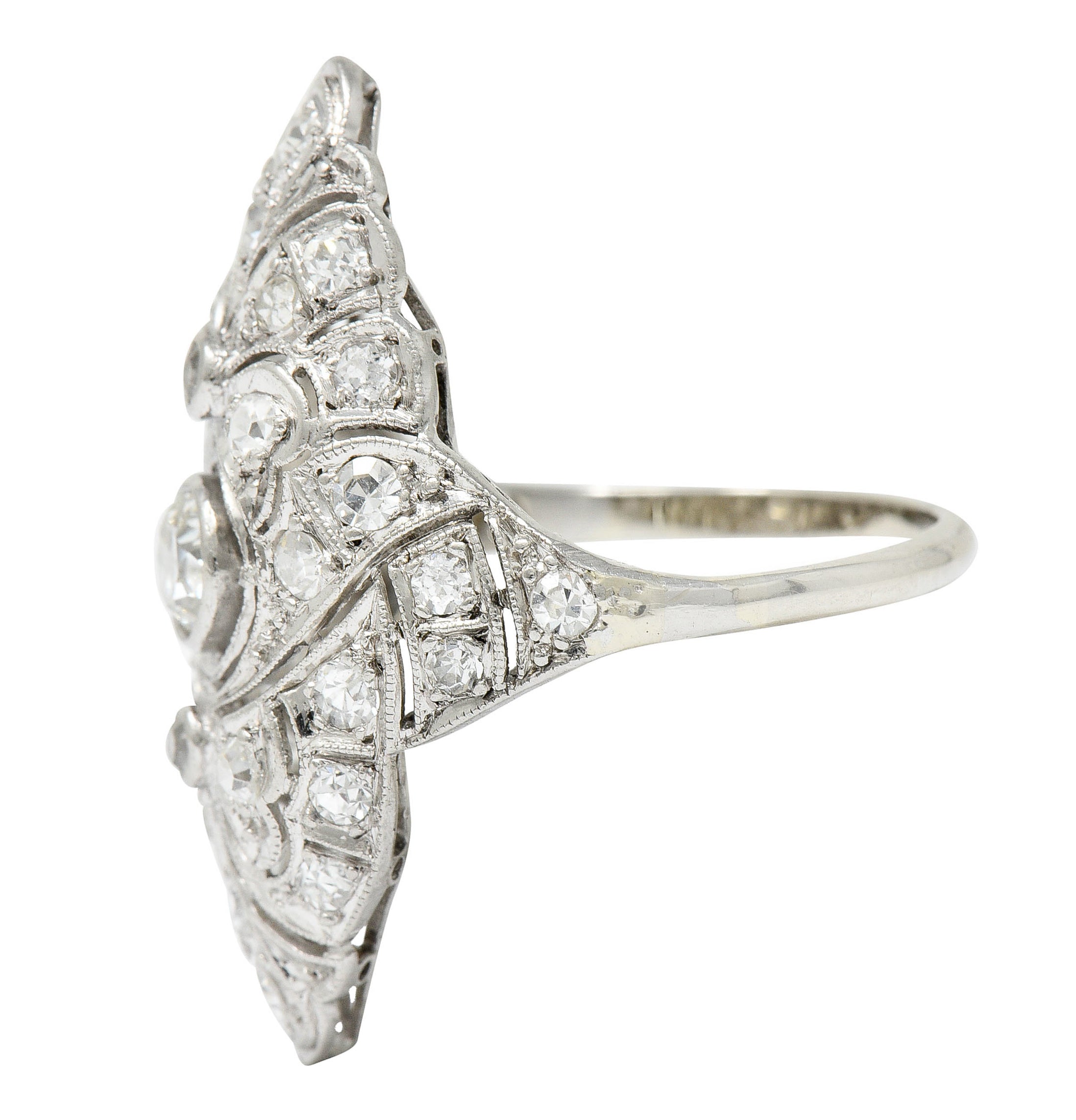 Belle Epoque 1.20 CTW Diamond Platinum-Topped 14 Karat White Gold Ribboned Dinner RingRing - Wilson's Estate Jewelry