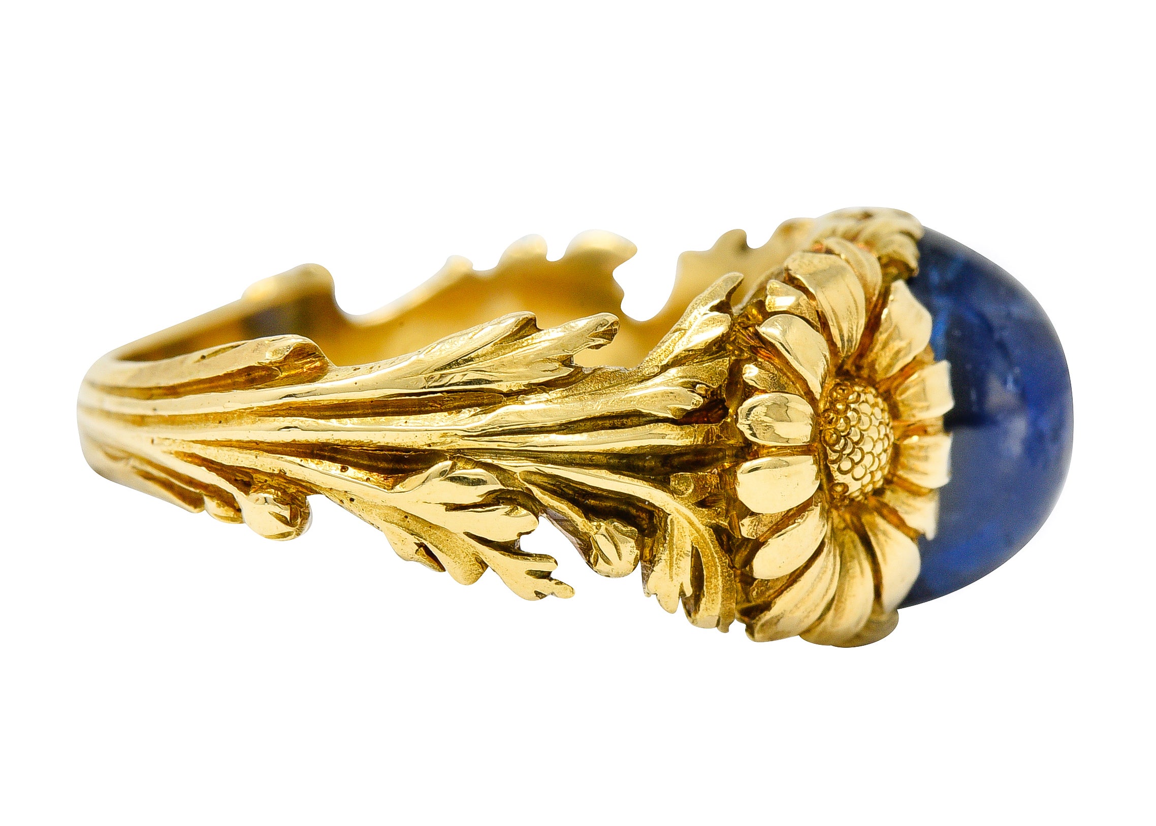 Art Nouveau No Heat Sapphire 18 Karat Gold Flower Ring AGLRing - Wilson's Estate Jewelry