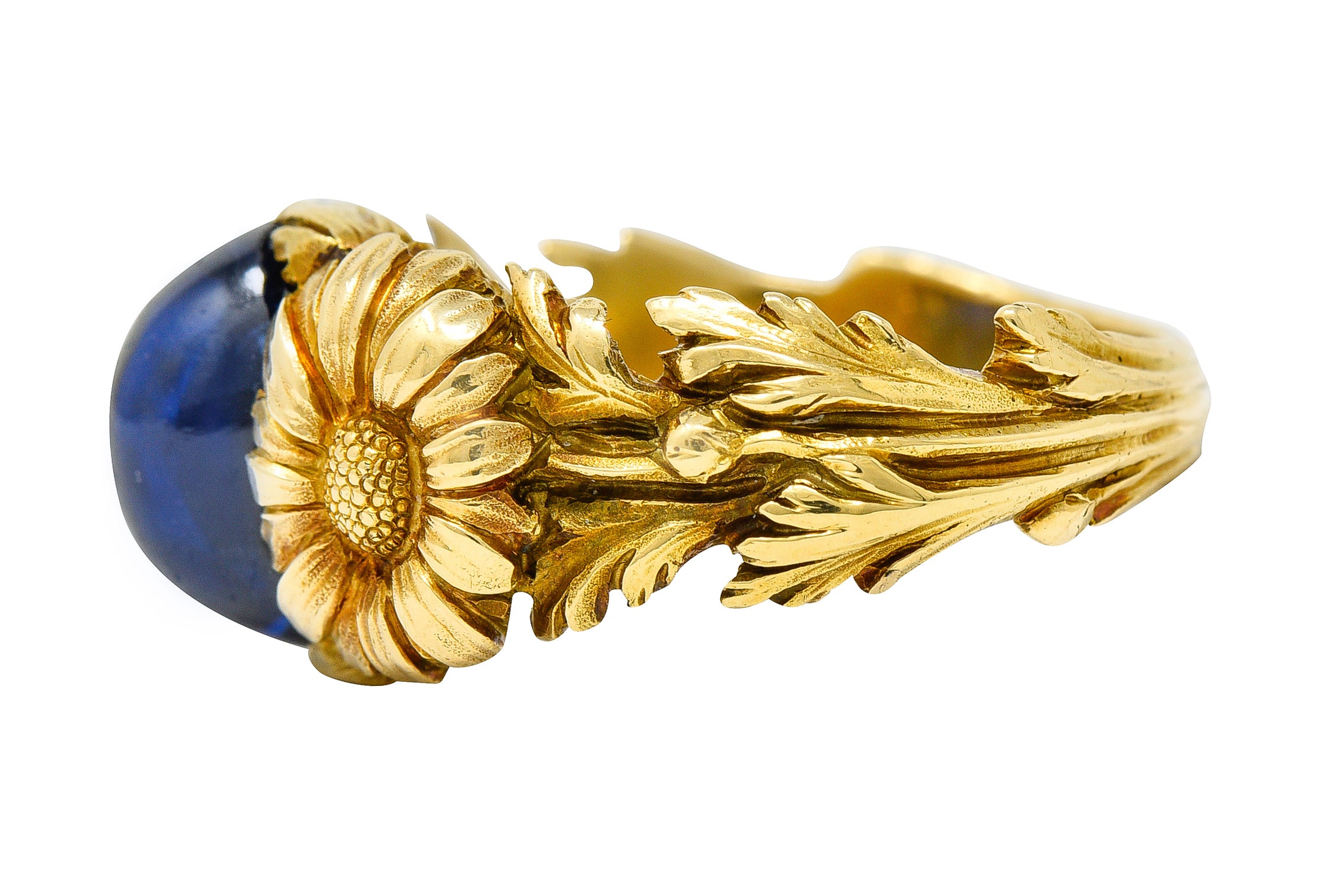 Art Nouveau No Heat Sapphire 18 Karat Gold Flower Ring AGLRing - Wilson's Estate Jewelry