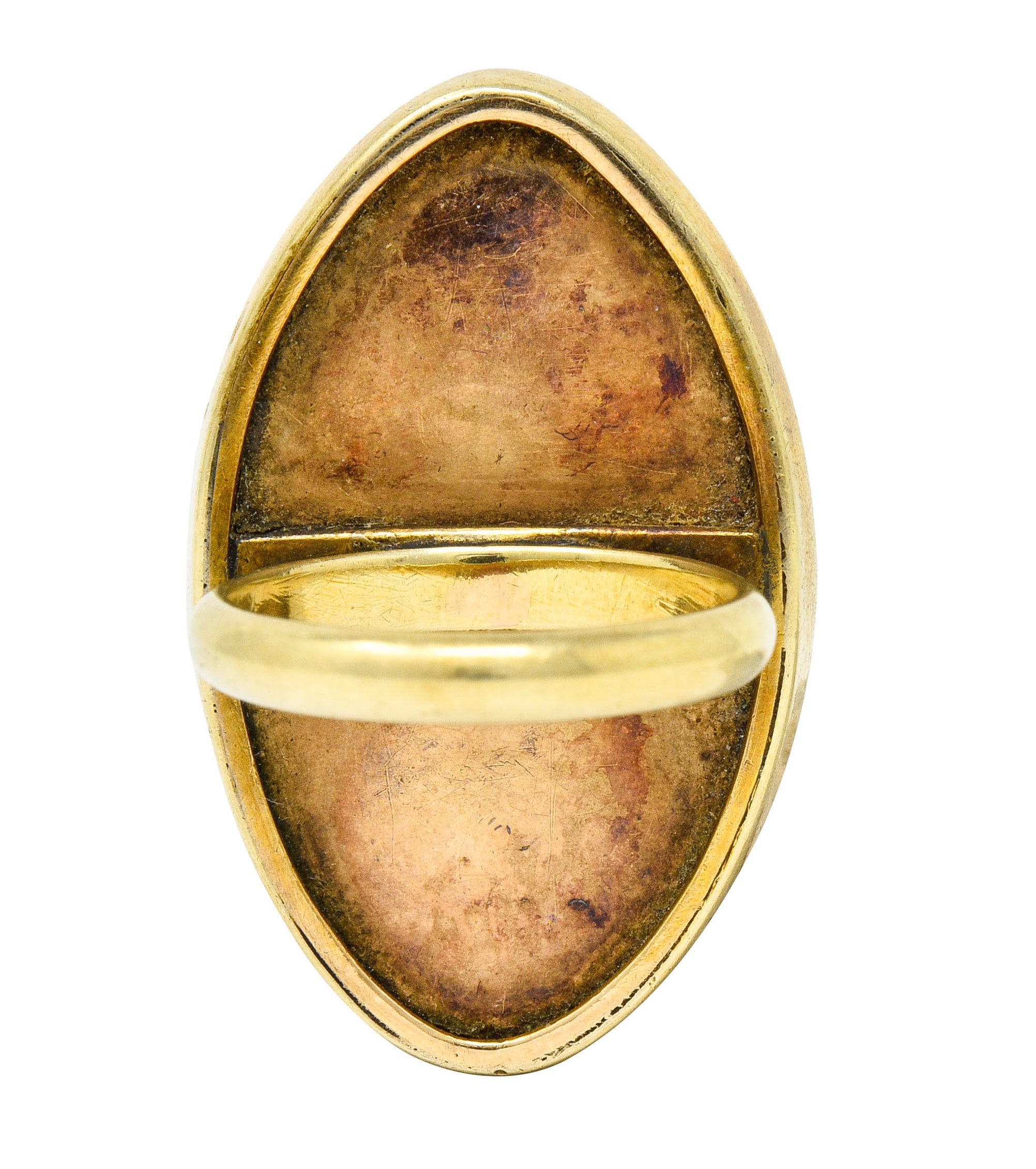 Georgian Sepia Painted 14 Karat Gold Navette Mourning Ring Circa 1800s - Wilson's Estate Jewelry