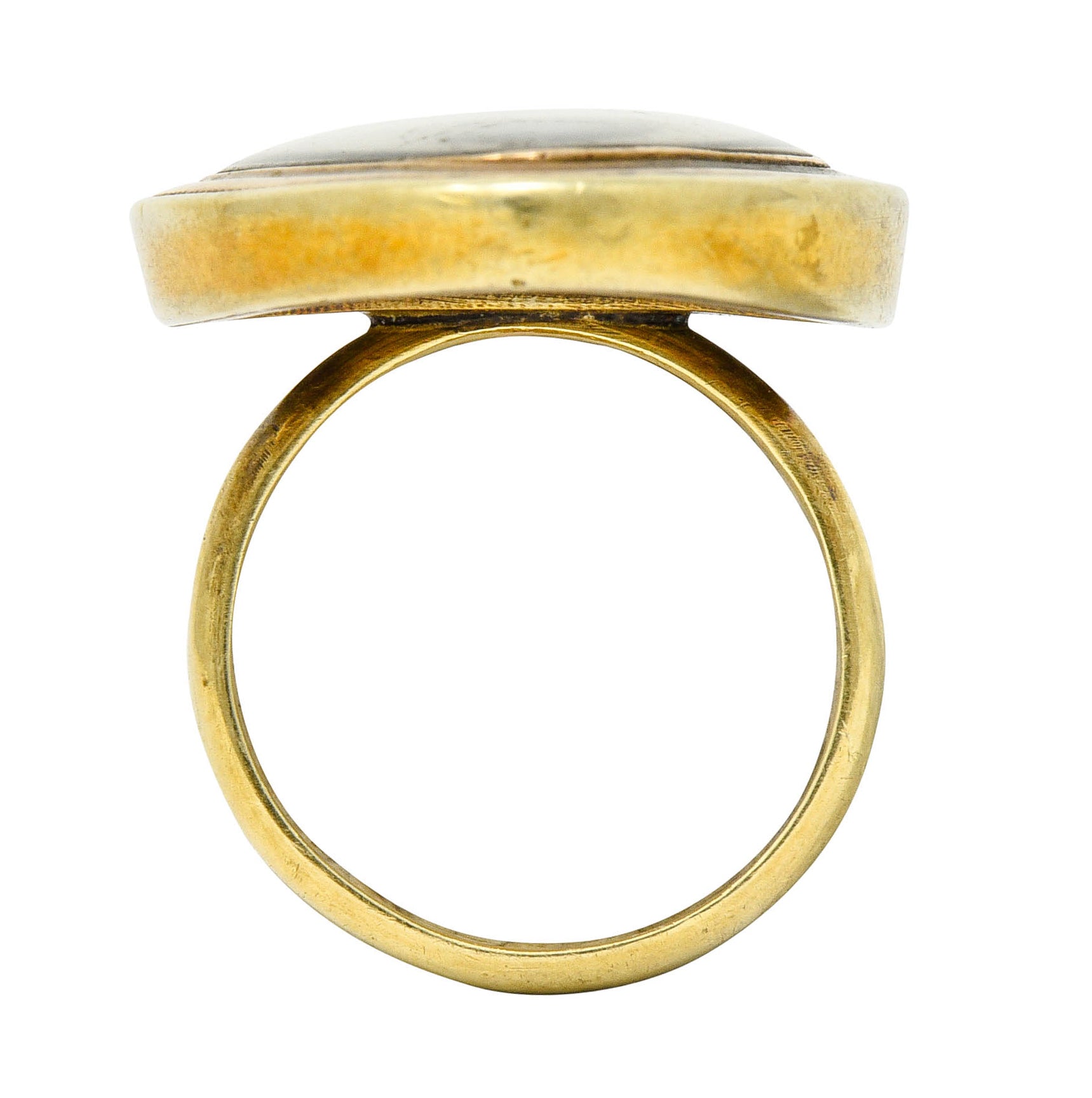 Georgian Sepia Painted 14 Karat Gold Navette Mourning Ring Circa 1800s - Wilson's Estate Jewelry