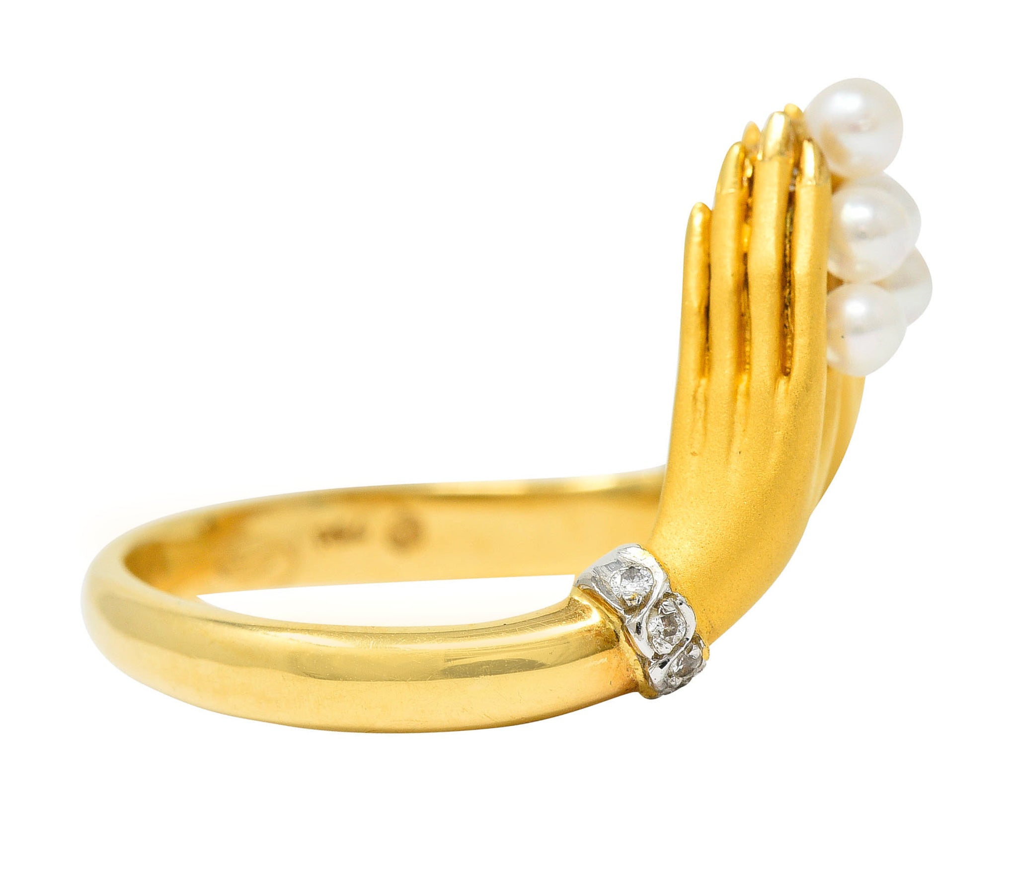 Carrera Y Carrera Pearl Diamond 18 Karat Gold Las Manos Hand Band RingRing - Wilson's Estate Jewelry