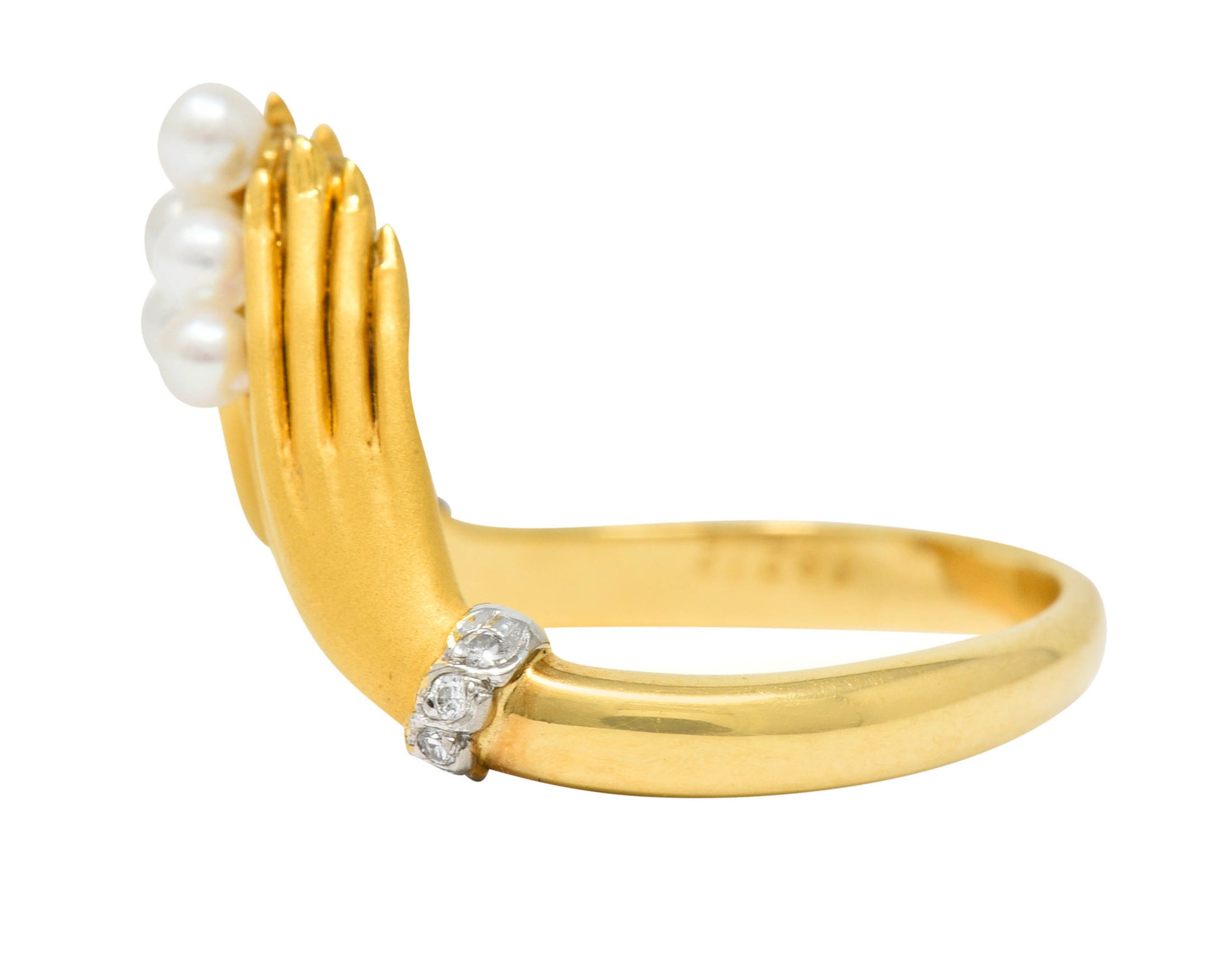 Carrera Y Carrera Pearl Diamond 18 Karat Gold Las Manos Hand Band RingRing - Wilson's Estate Jewelry