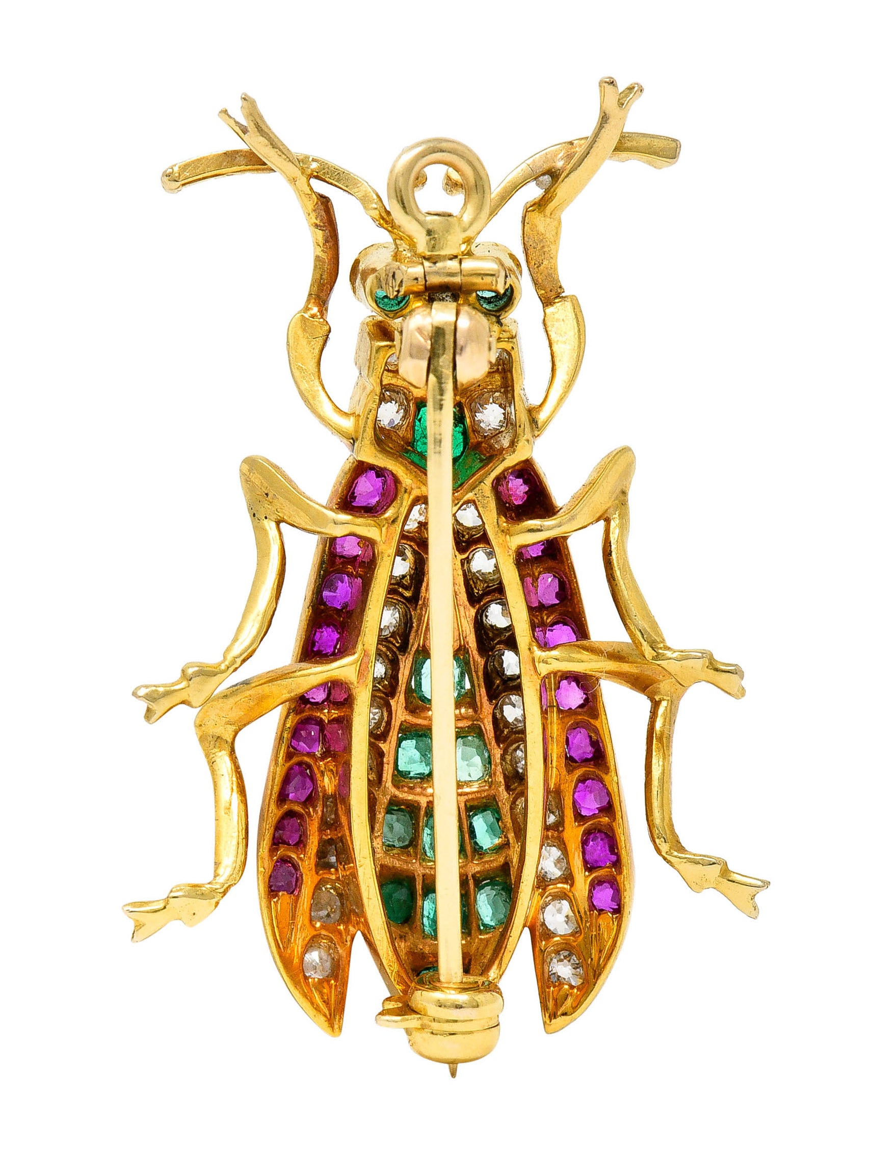 Victorian Emerald Ruby Diamond 18 Karat Gold Beetle Pendant BroochBrooch - Wilson's Estate Jewelry