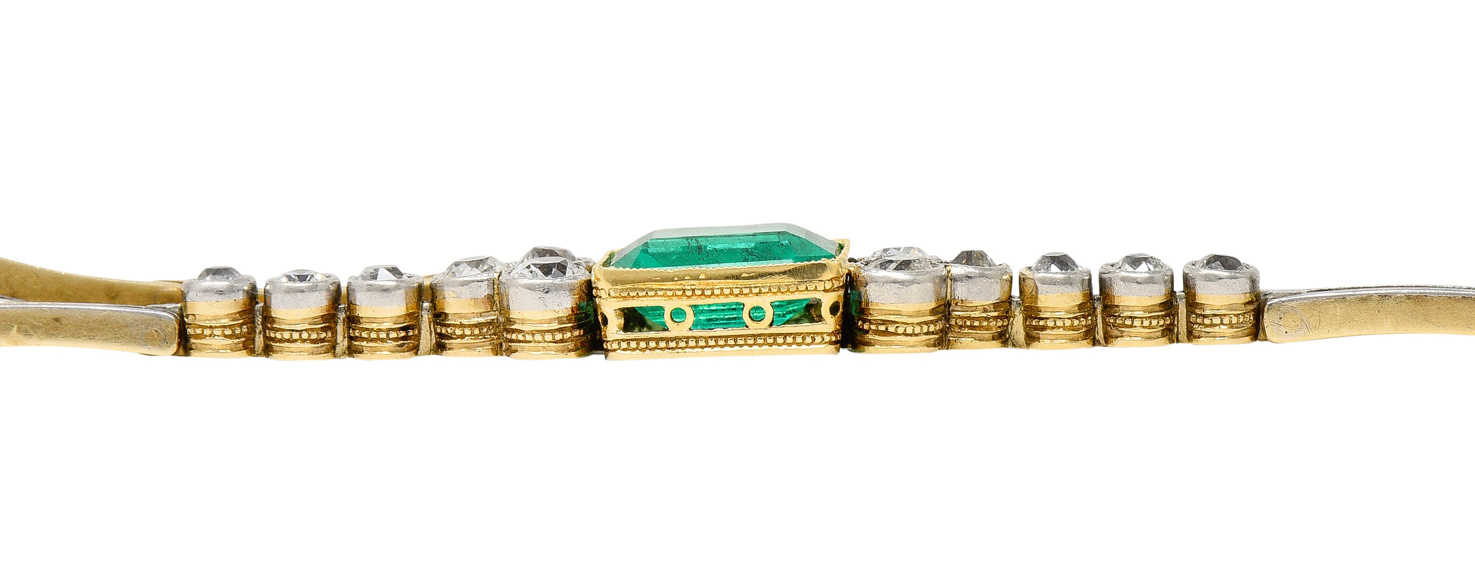 Art Deco 4.22 CTW Emerald Diamond Platinum-Topped 18 Karat Yellow Gold Vintage Link Bracelet Wilson's Estate Jewelry