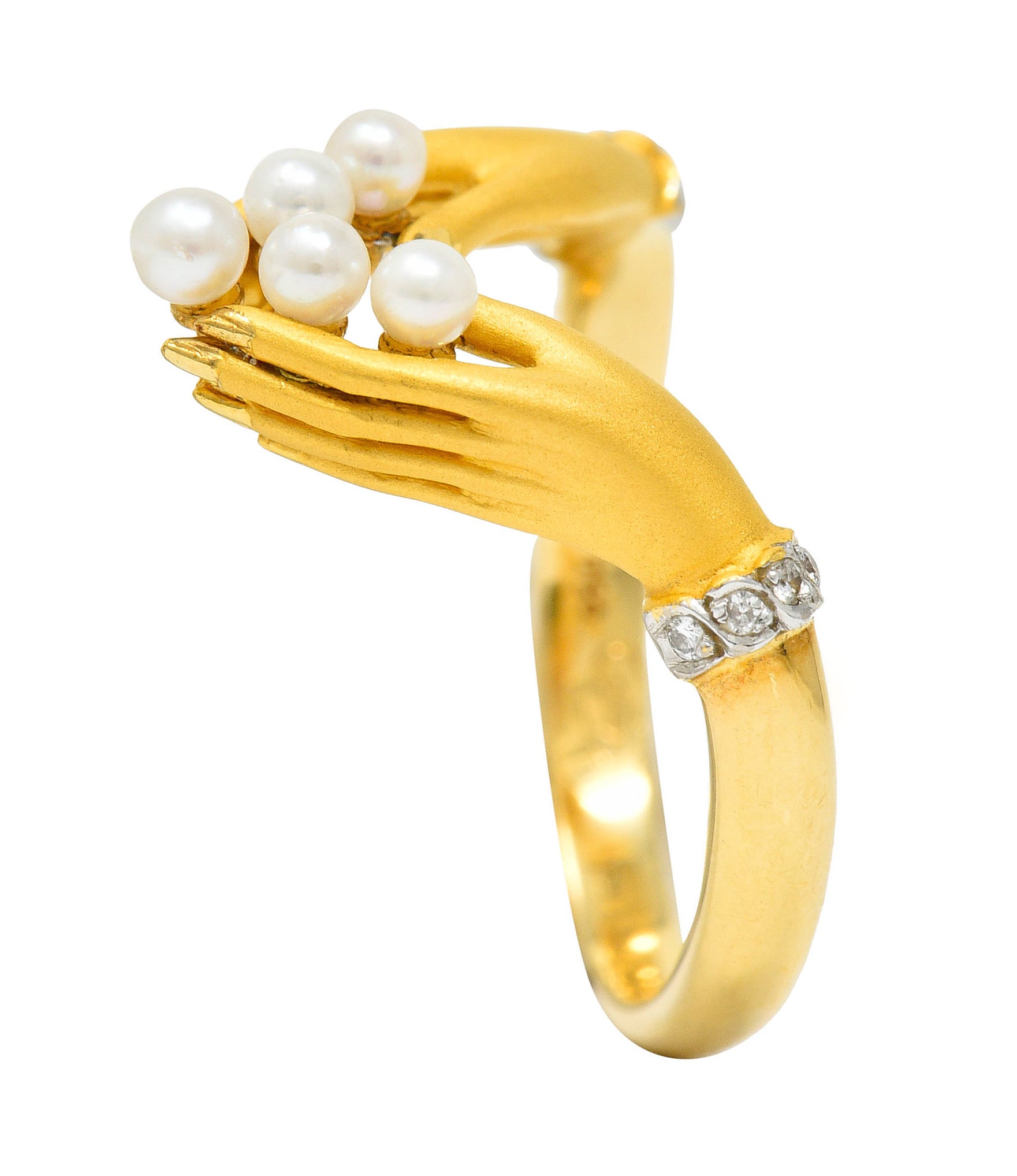 Carrera Y Carrera Pearl Diamond 18 Karat Gold Las Manos Hand Band RingRing - Wilson's Estate Jewelry