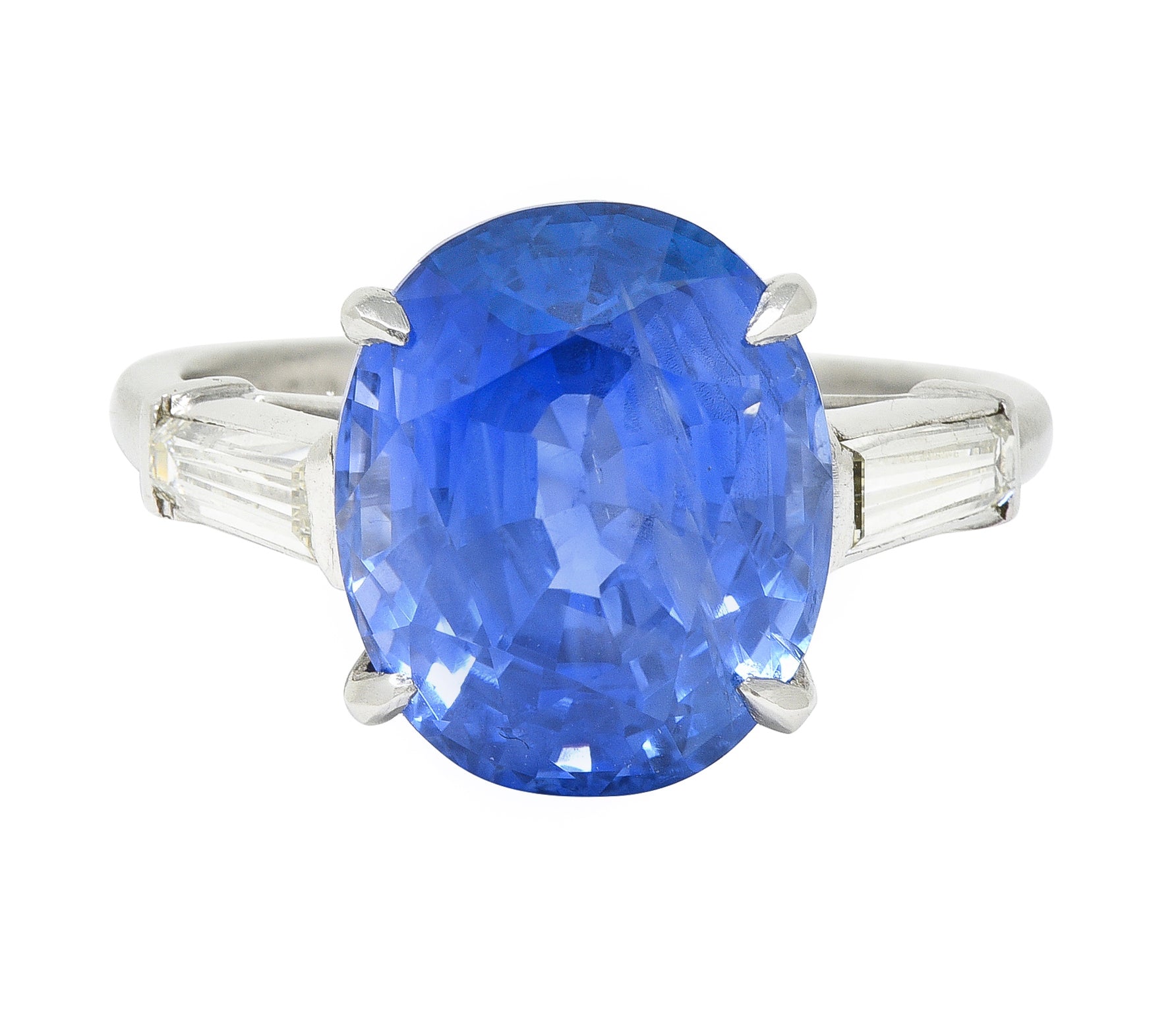 Vintage 9.19 CTW No Heat Ceylon Sapphire Diamond Platinum Three Stone Ring GIA