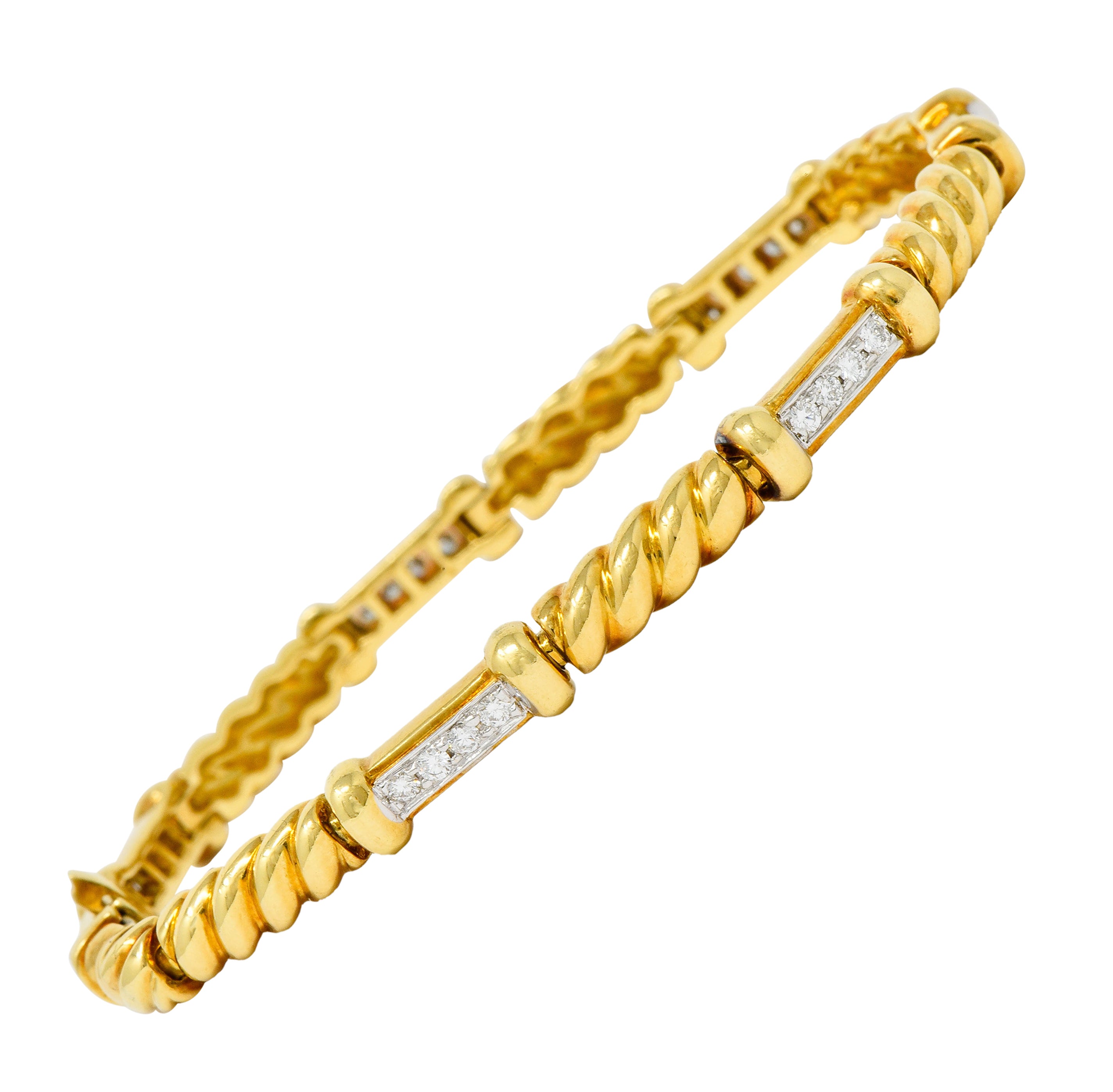 Spark Creations Diamond 18 Karat Two-Tone Gold Ribbed Link Bracelet - Wilson's Estate Jewelry