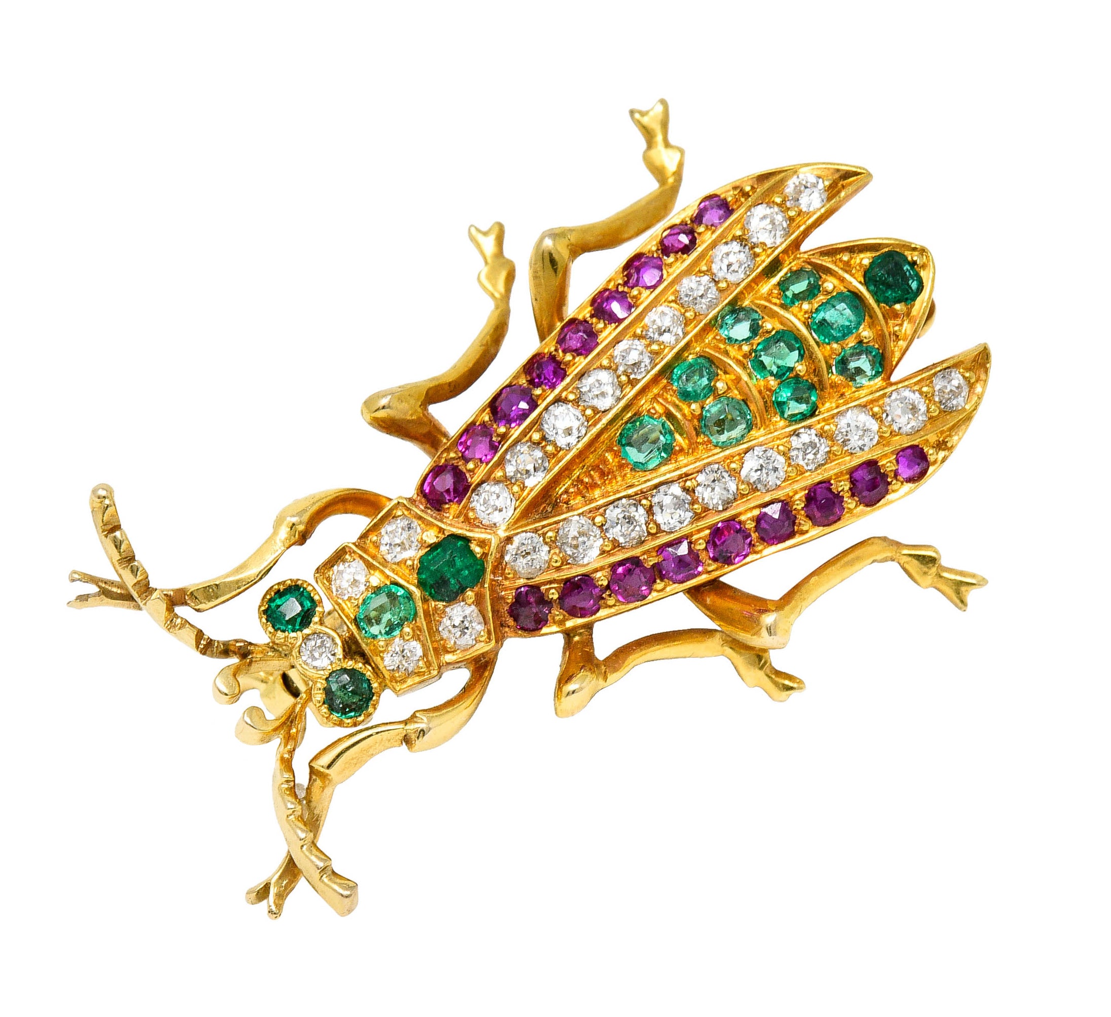 Victorian Emerald Ruby Diamond 18 Karat Gold Beetle Pendant BroochBrooch - Wilson's Estate Jewelry