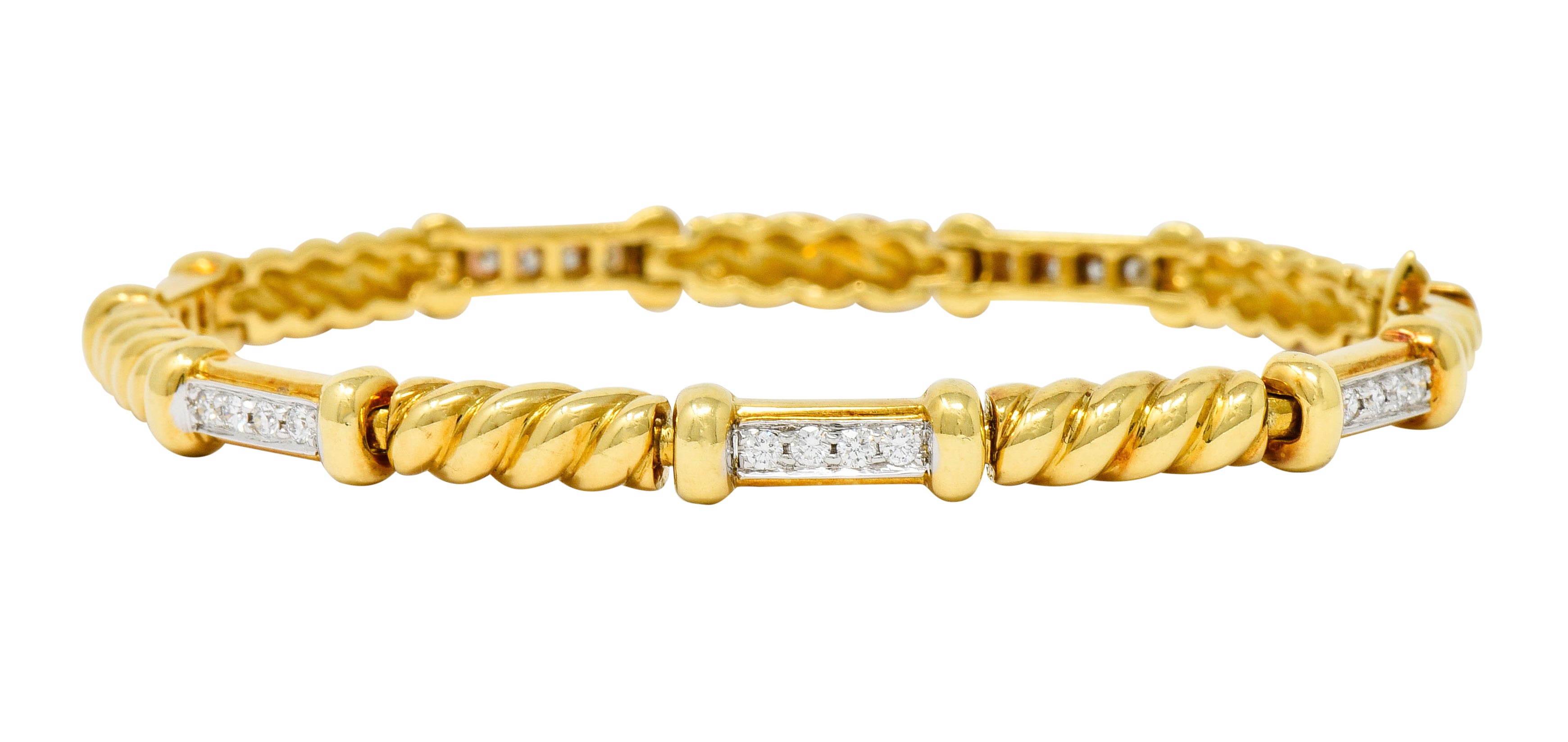 Spark Creations Diamond 18 Karat Two-Tone Gold Ribbed Link Bracelet - Wilson's Estate Jewelry