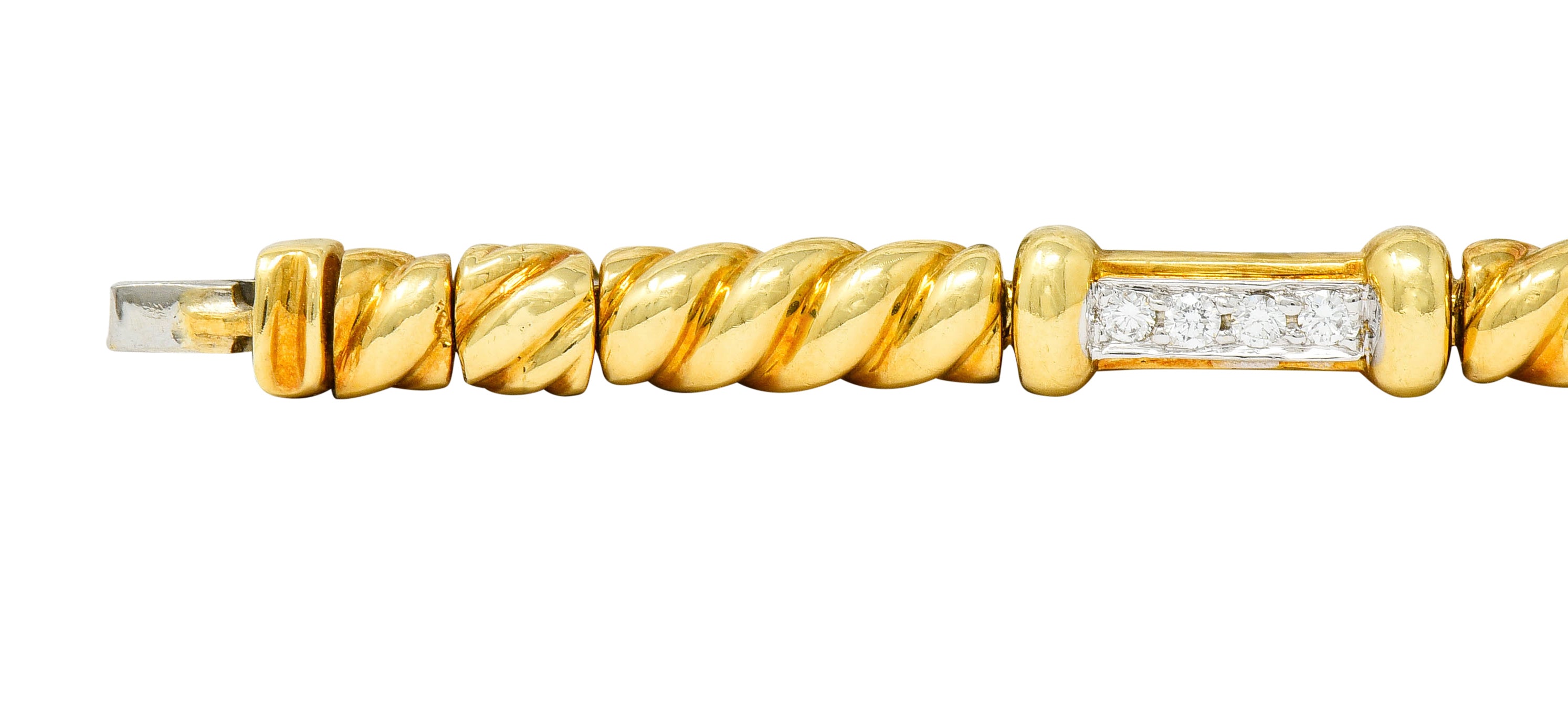 Spark Creations Diamond 18 Karat Two-Tone Gold Ribbed Link Bracelet - Wilson's Estate Jewelry