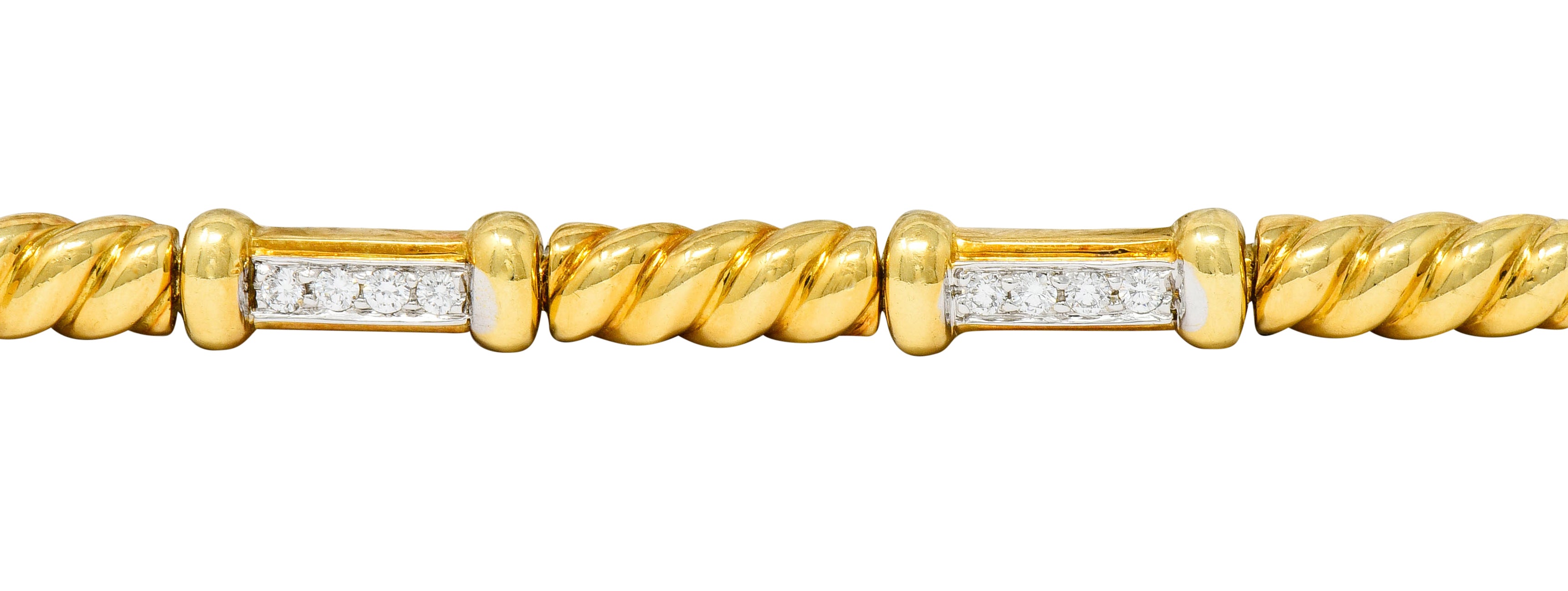 Spark Creations Diamond 18 Karat Two-Tone Gold Ribbed Link Bracelet - Wilson's Estate Jewelry