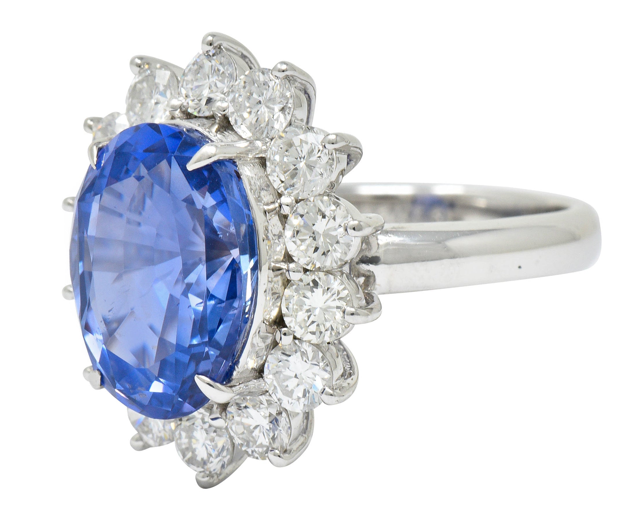 9.63 CTW No Heat Ceylon Sapphire Diamond Platinum Cluster Ring GIARing - Wilson's Estate Jewelry