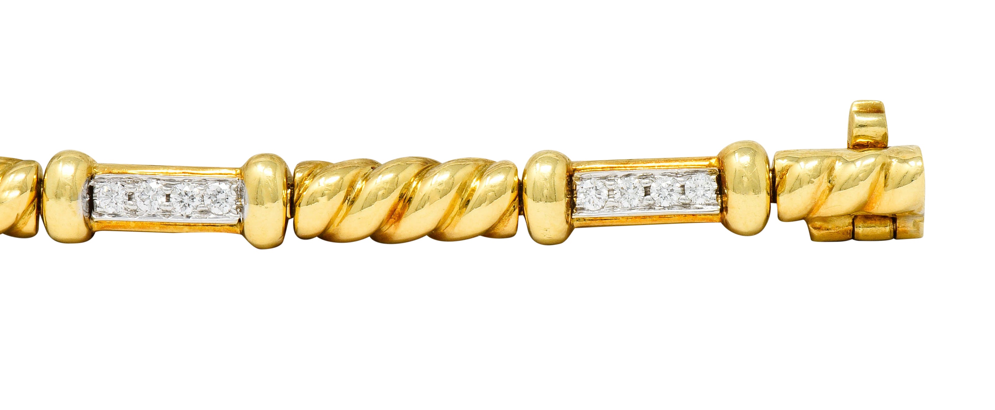 Spark Creations Diamond 18 Karat Two-Tone Gold Ribbed Link Bracelet - Wilson's Estate Jewelry