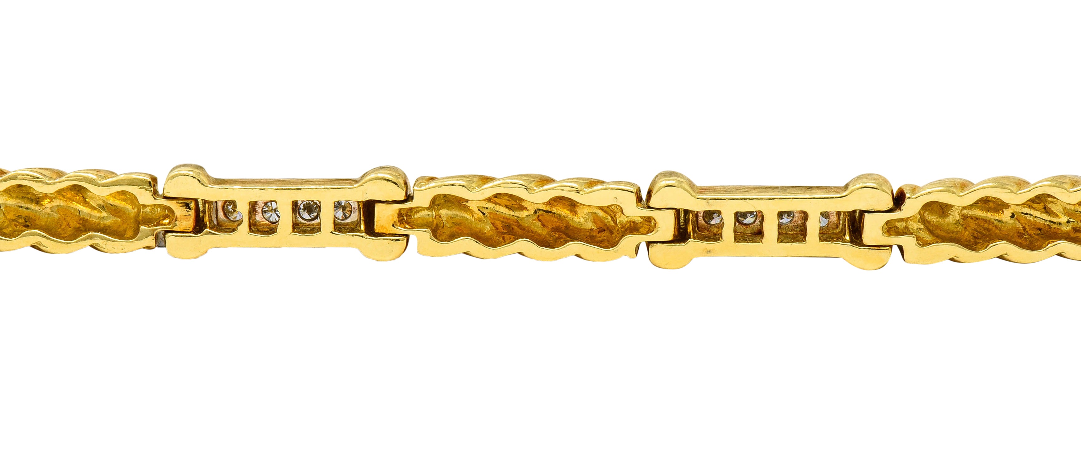 Spark Creations Diamond 18 Karat Two-Tone Gold Ribbed Link Bracelet - Wilson's Estate Jewelry