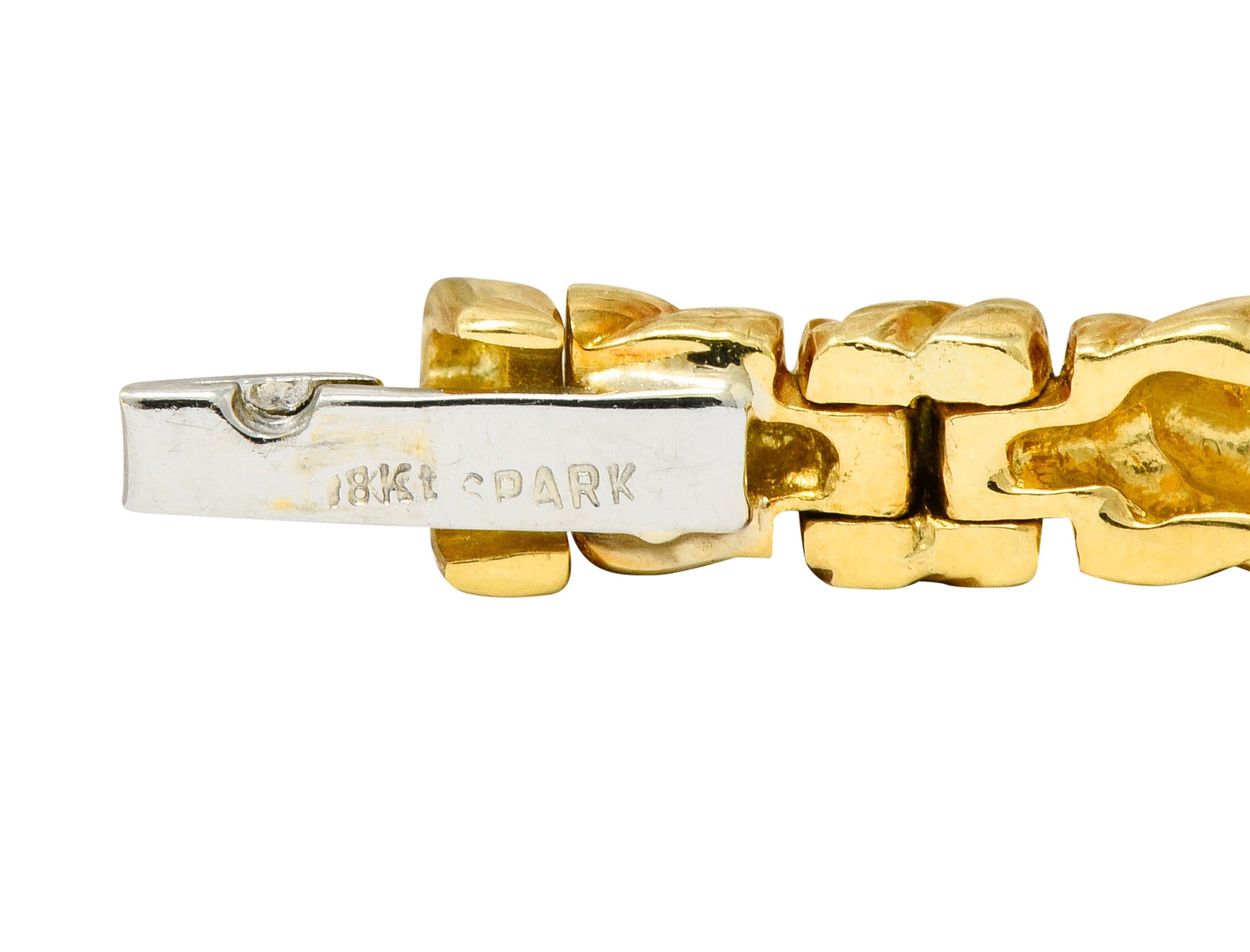 Spark Creations Diamond 18 Karat Two-Tone Gold Ribbed Link Bracelet - Wilson's Estate Jewelry