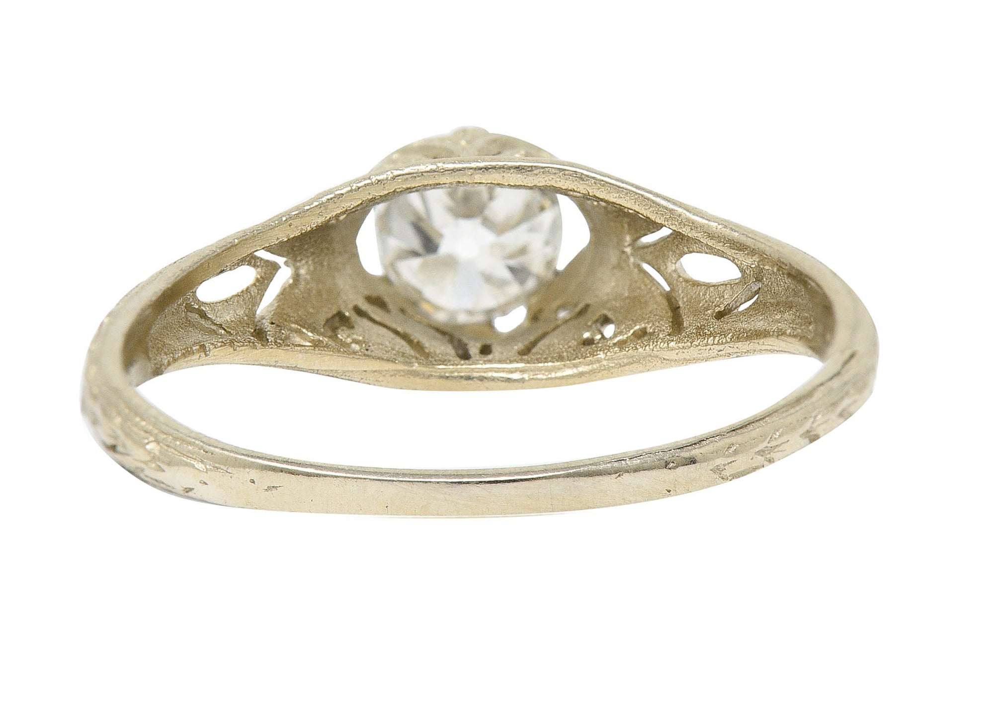 1920's Art Deco 0.48 CTW Diamond 18 Karat White Gold Foliate Engagement RingRing - Wilson's Estate Jewelry