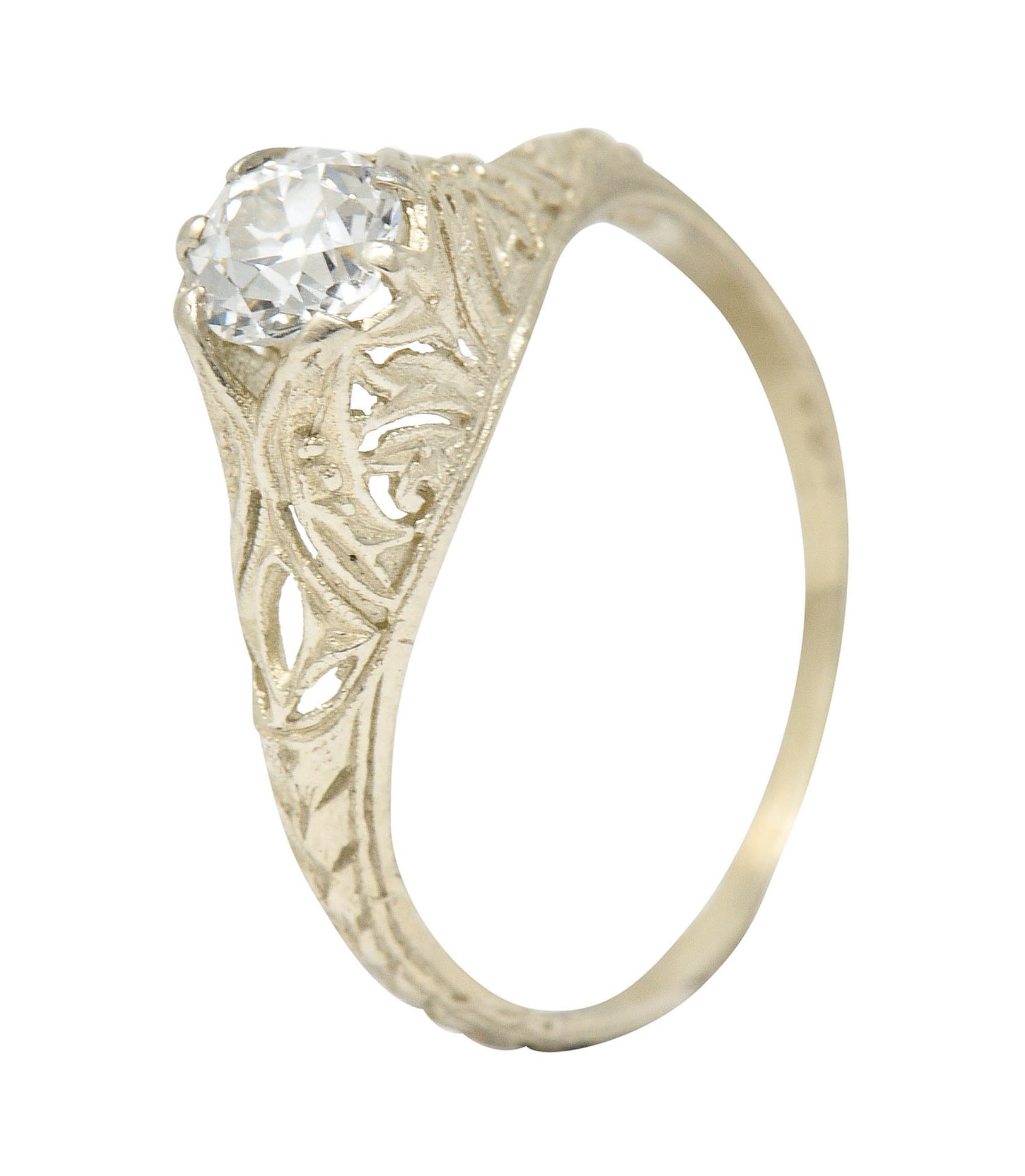 1920's Art Deco 0.48 CTW Diamond 18 Karat White Gold Foliate Engagement RingRing - Wilson's Estate Jewelry