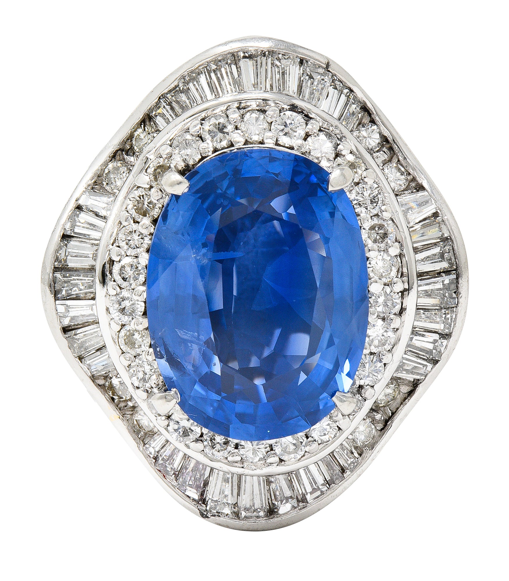 Contemporary 10.61 CTW Ceylon Sapphire Diamond Platinum Double Ballerina Halo Ring GIA Wilson's Estate Jewelry