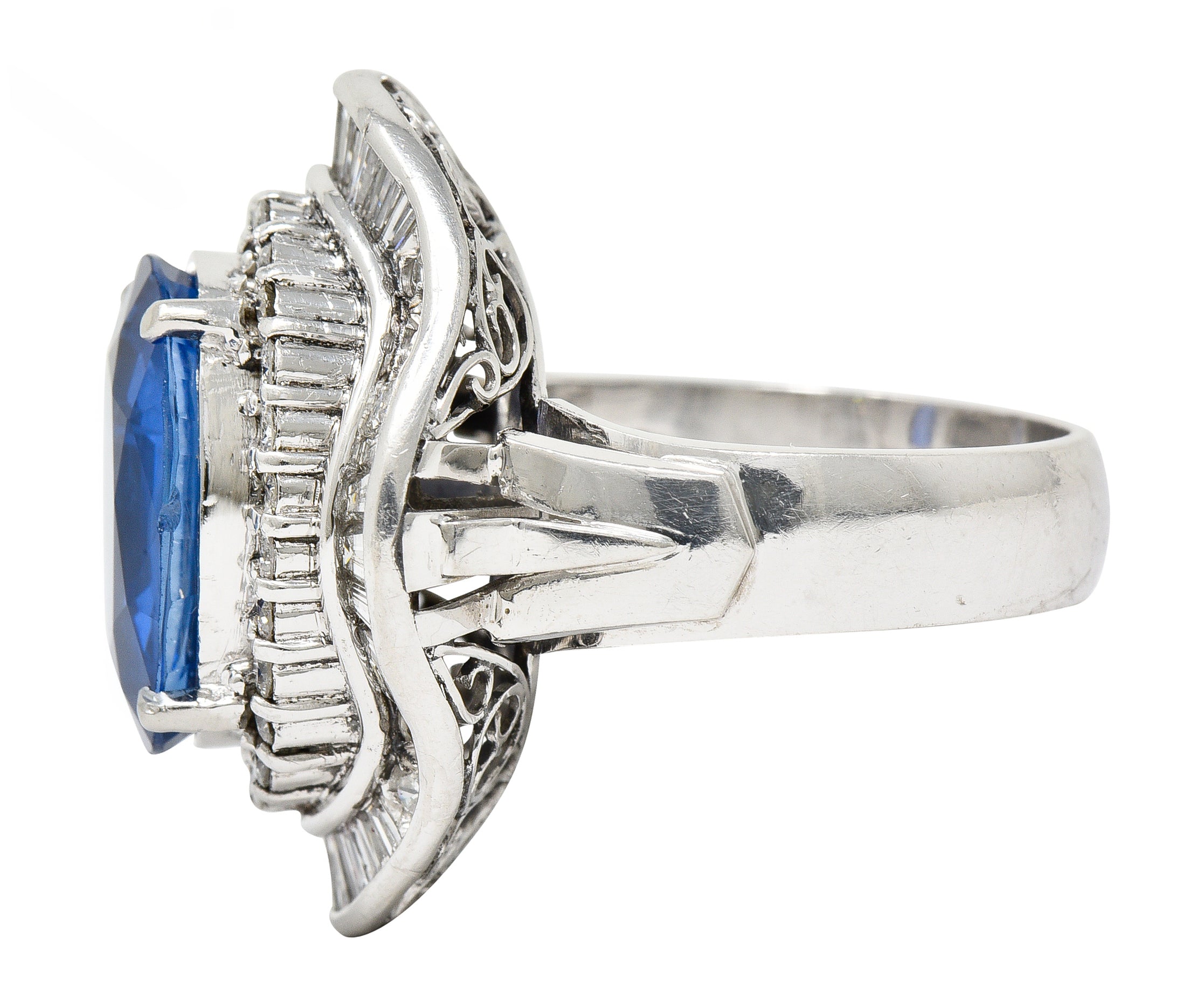 Contemporary 10.61 CTW Ceylon Sapphire Diamond Platinum Double Ballerina Halo Ring GIA Wilson's Estate Jewelry