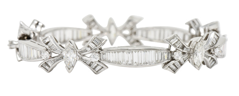 Mid-Century 10.80  CTW Marquise Cut Diamond Platinum Ribbon Vintage Line Bracelet Wilson's Estate Jewelry