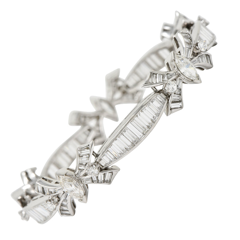 Mid-Century 10.80  CTW Marquise Cut Diamond Platinum Ribbon Vintage Line Bracelet Wilson's Estate Jewelry