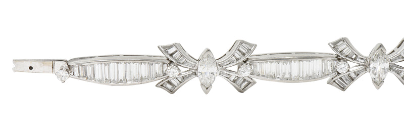 Mid-Century 10.80  CTW Marquise Cut Diamond Platinum Ribbon Vintage Line Bracelet Wilson's Estate Jewelry