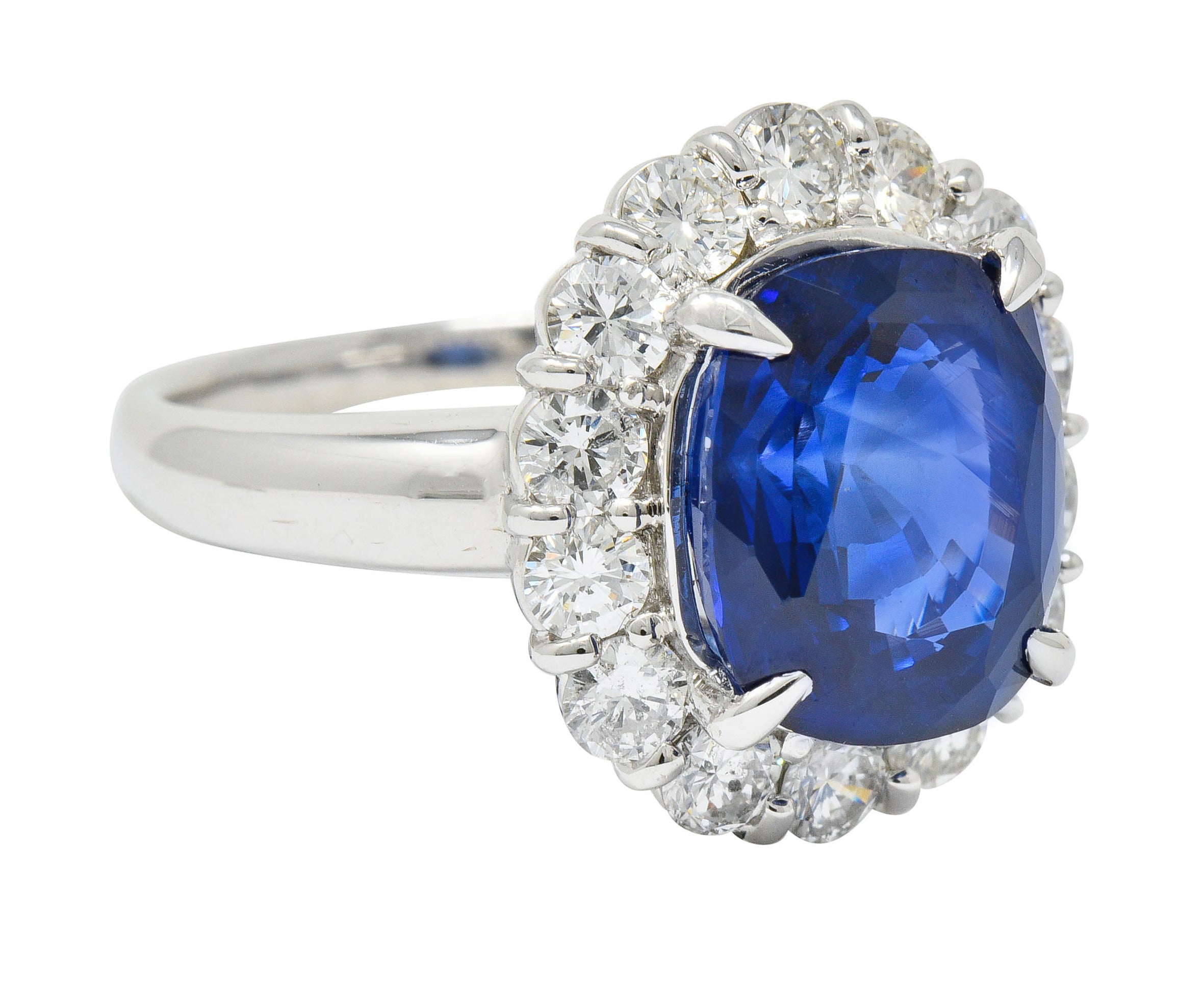 Contemporary 8.35 CTW Sapphire Diamond Platinum Cluster RingRing - Wilson's Estate Jewelry